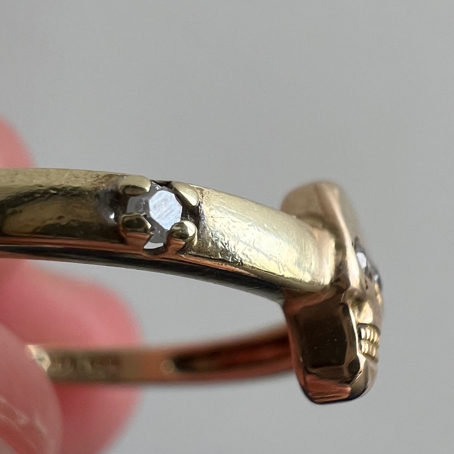 reimagined V I N T A G E // subtle spooky / solid 10k and diamond fraternal skull pin conversion ring / size 6