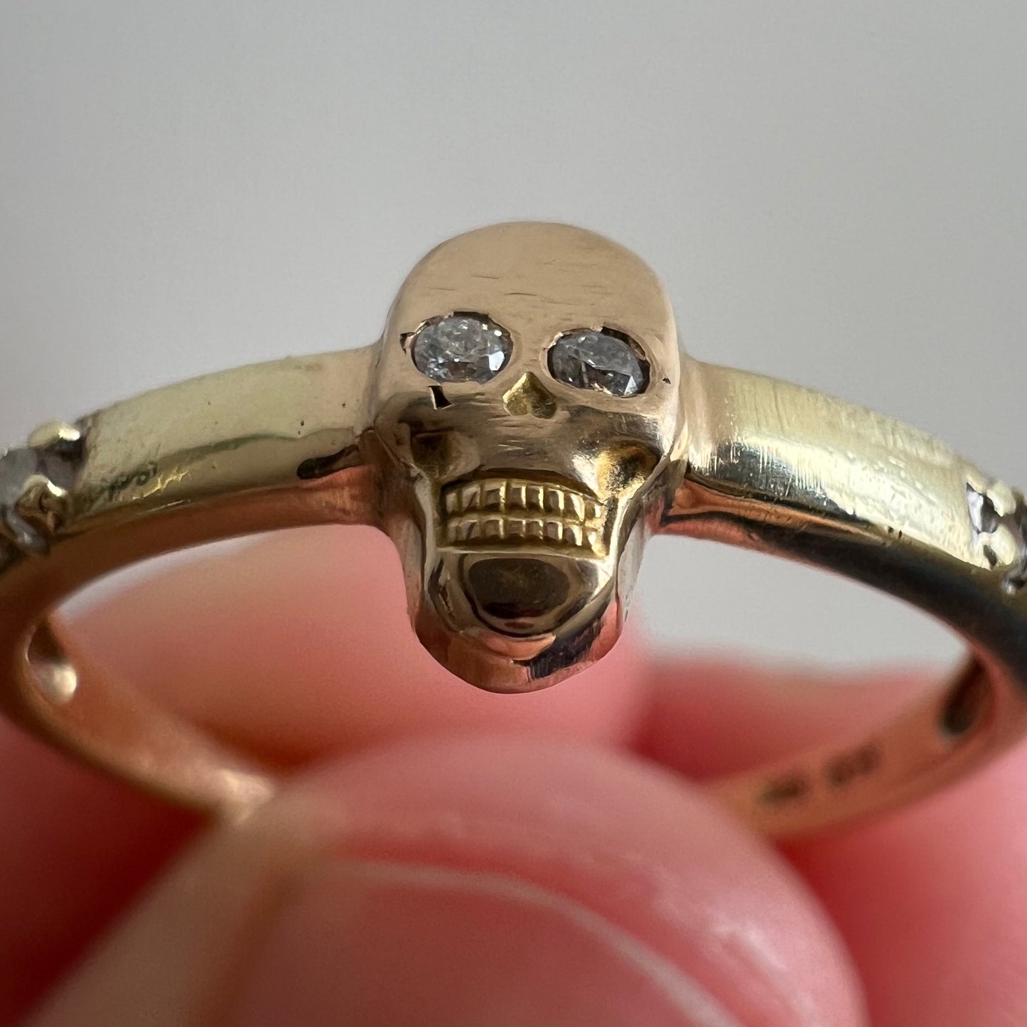 reimagined V I N T A G E // subtle spooky / solid 10k and diamond fraternal skull pin conversion ring / size 6