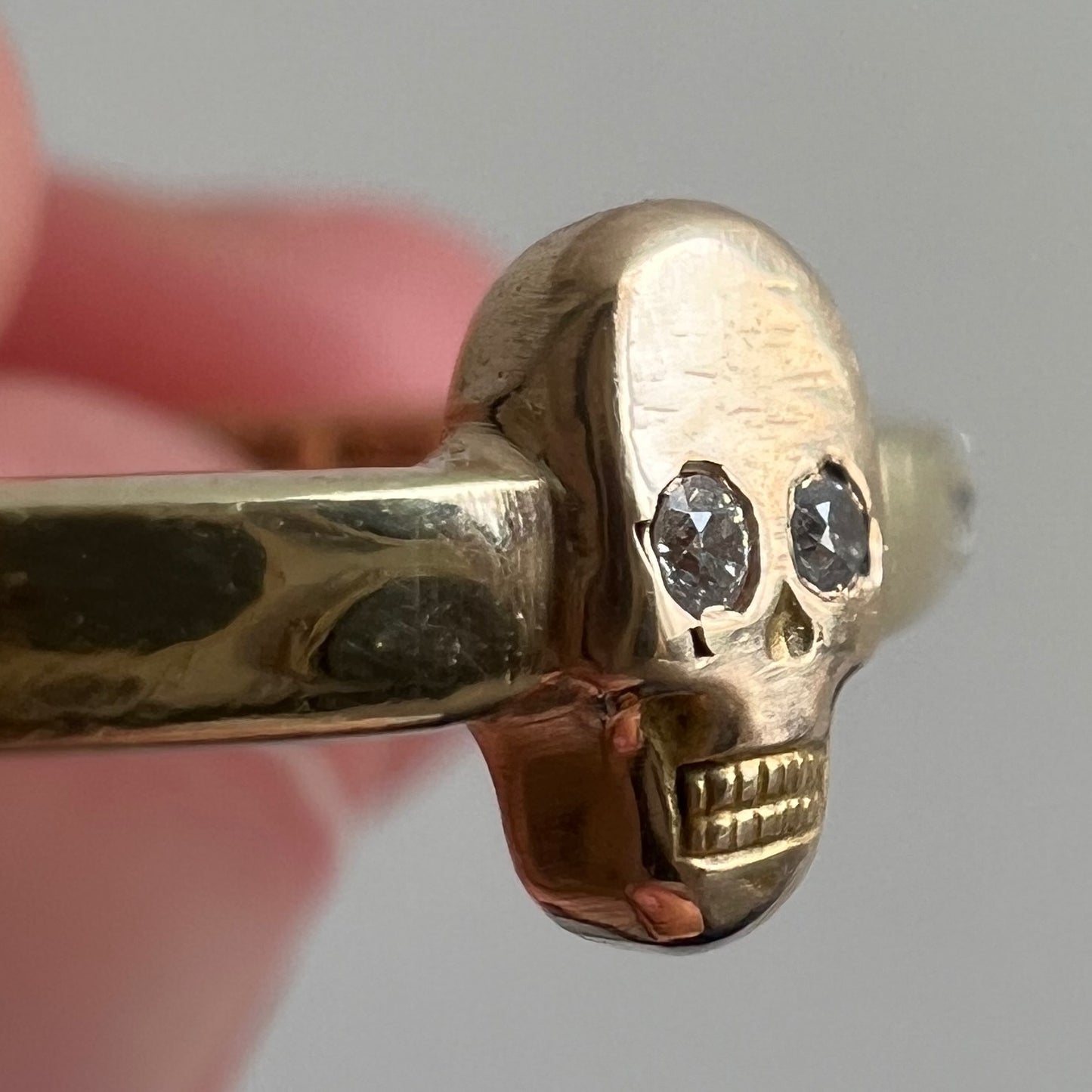 reimagined V I N T A G E // subtle spooky / solid 10k and diamond fraternal skull pin conversion ring / size 6