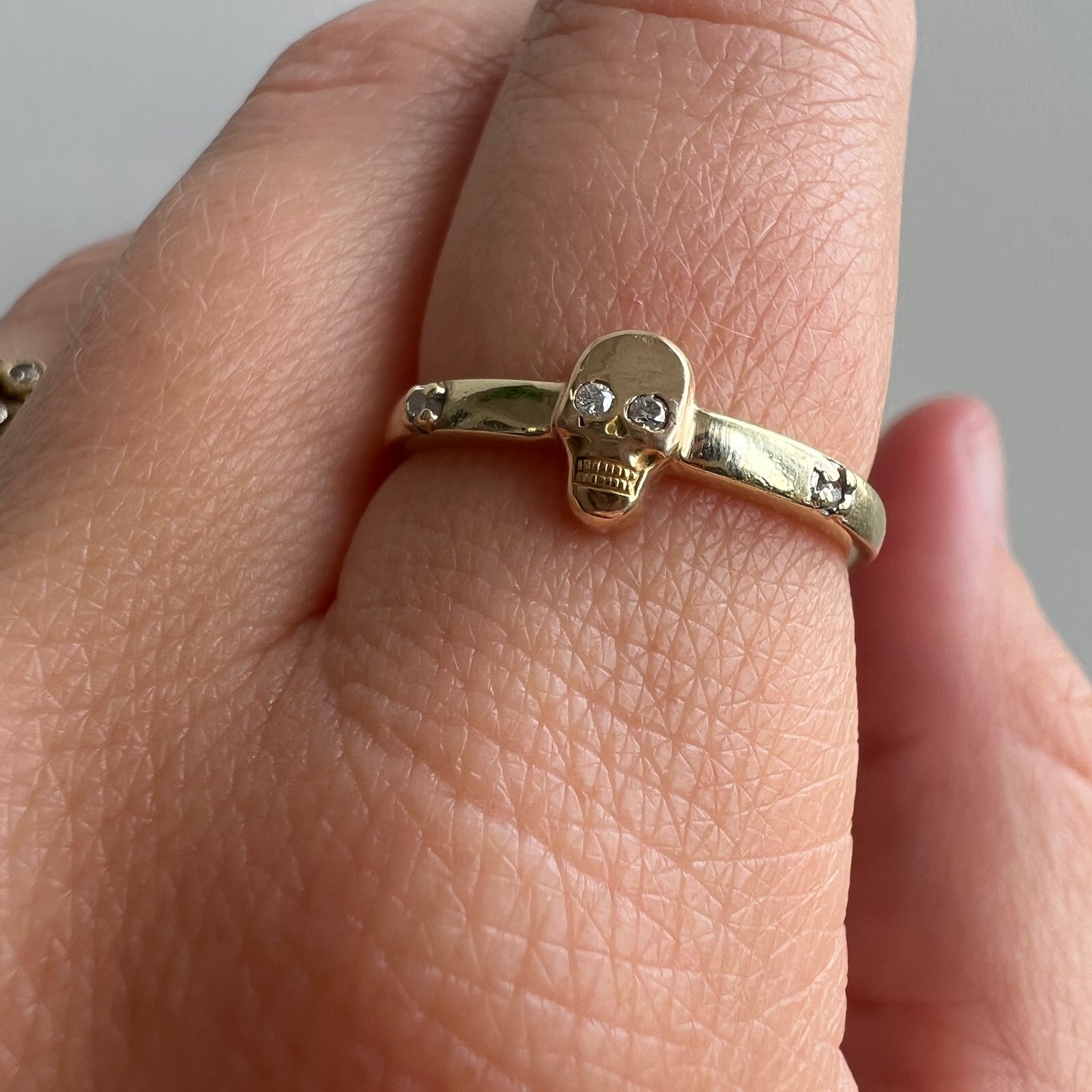 reimagined V I N T A G E // subtle spooky / solid 10k and diamond fraternal skull pin conversion ring / size 6