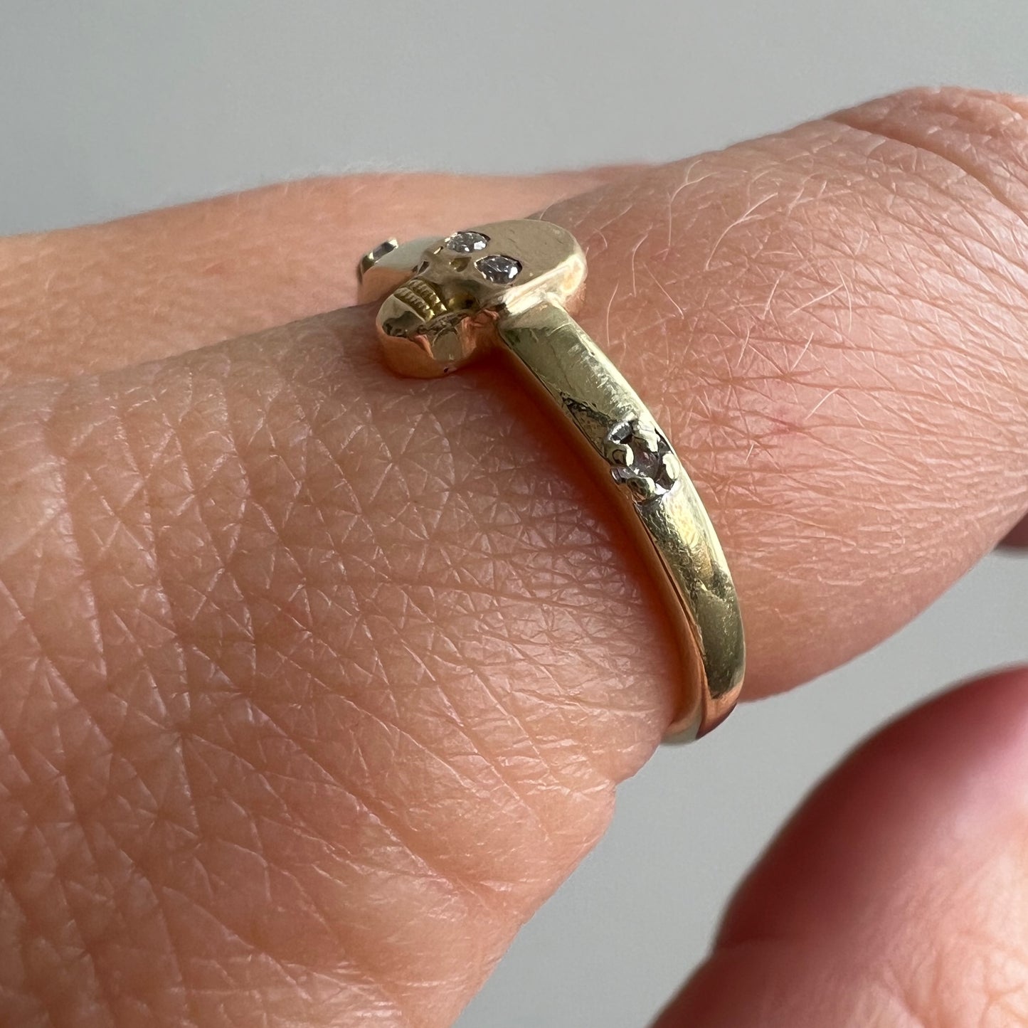 reimagined V I N T A G E // subtle spooky / solid 10k and diamond fraternal skull pin conversion ring / size 6