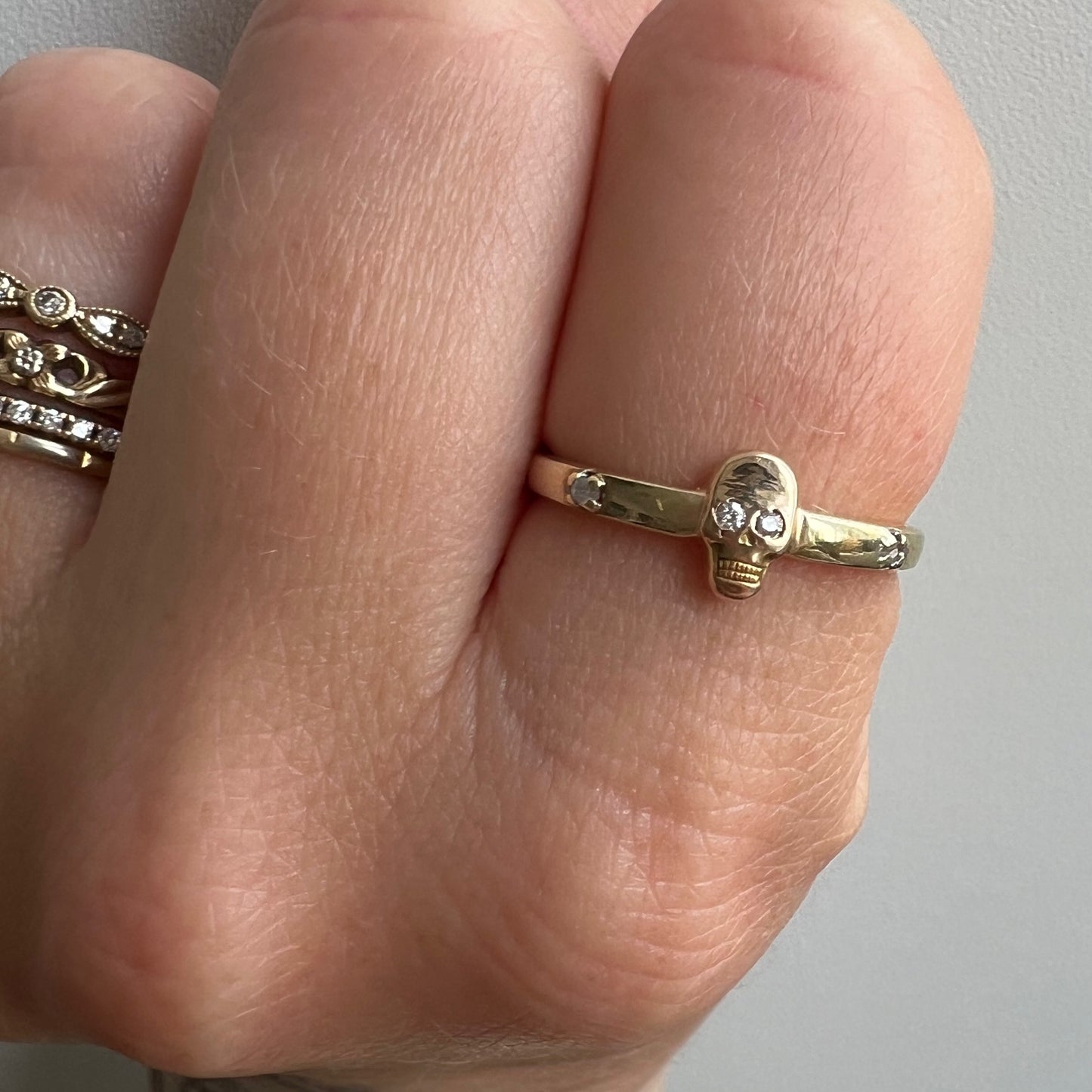 reimagined V I N T A G E // subtle spooky / solid 10k and diamond fraternal skull pin conversion ring / size 6