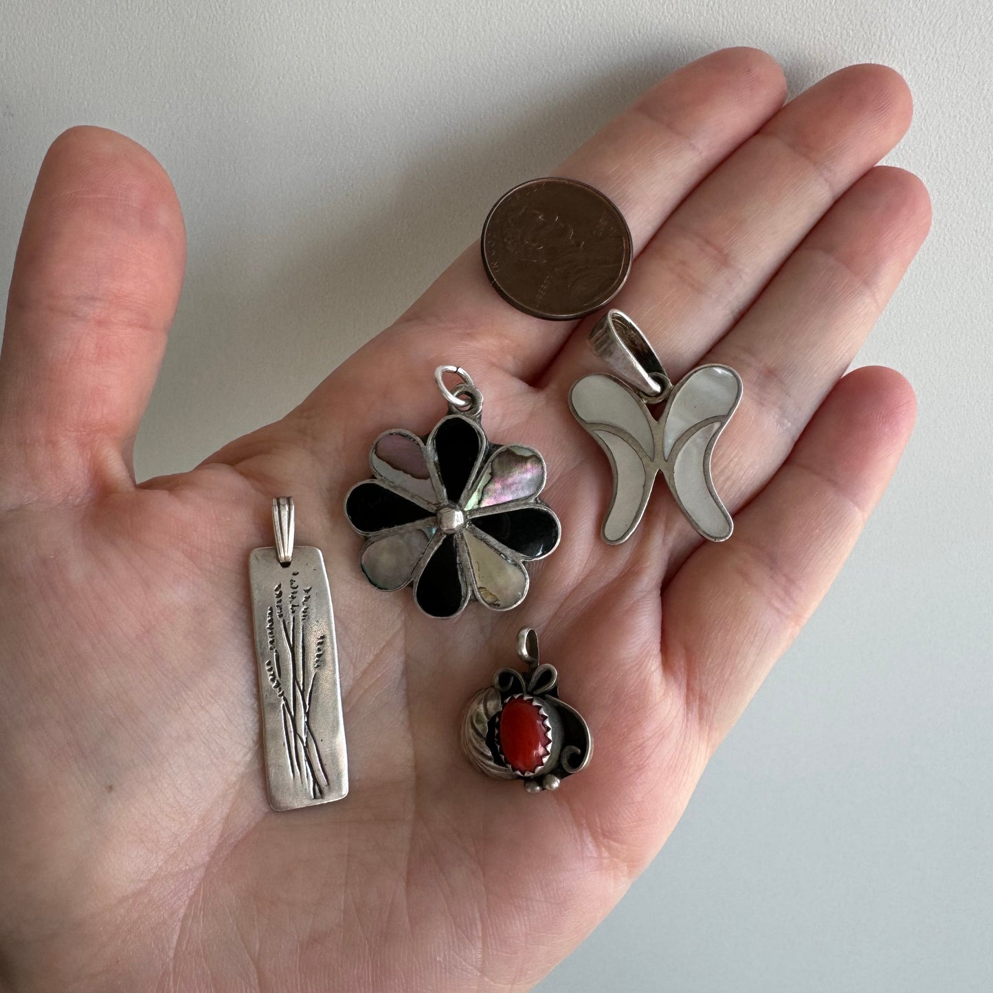 V I N T A G E // garden party / sterling silver flora and fauna pendants