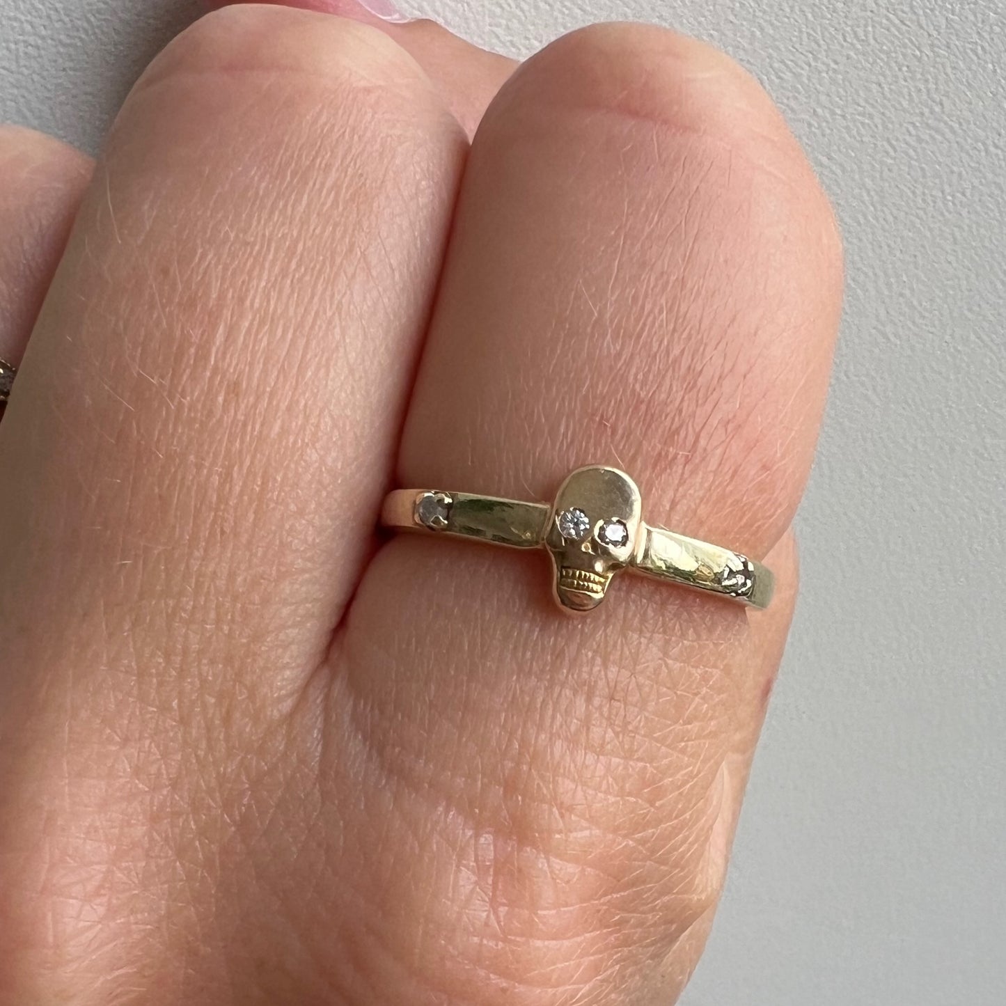 reimagined V I N T A G E // subtle spooky / solid 10k and diamond fraternal skull pin conversion ring / size 6