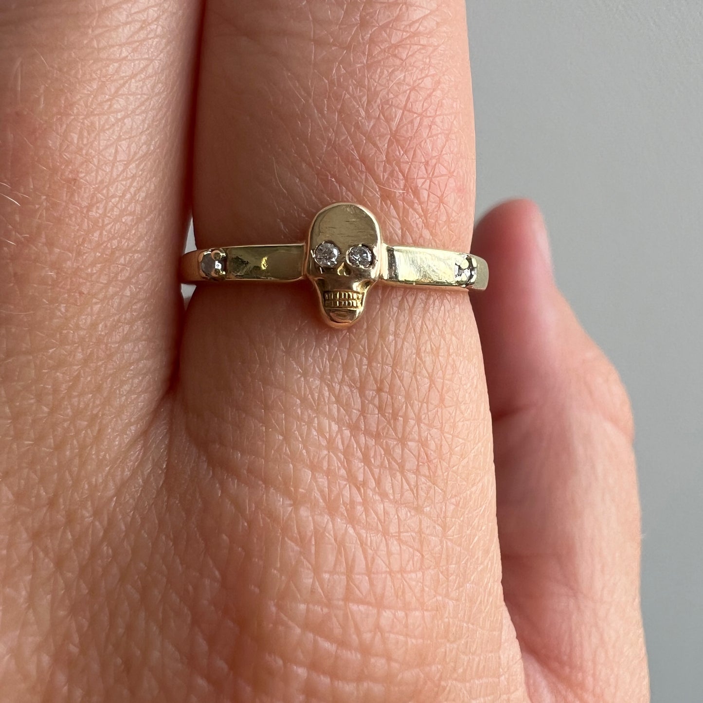 reimagined V I N T A G E // subtle spooky / solid 10k and diamond fraternal skull pin conversion ring / size 6