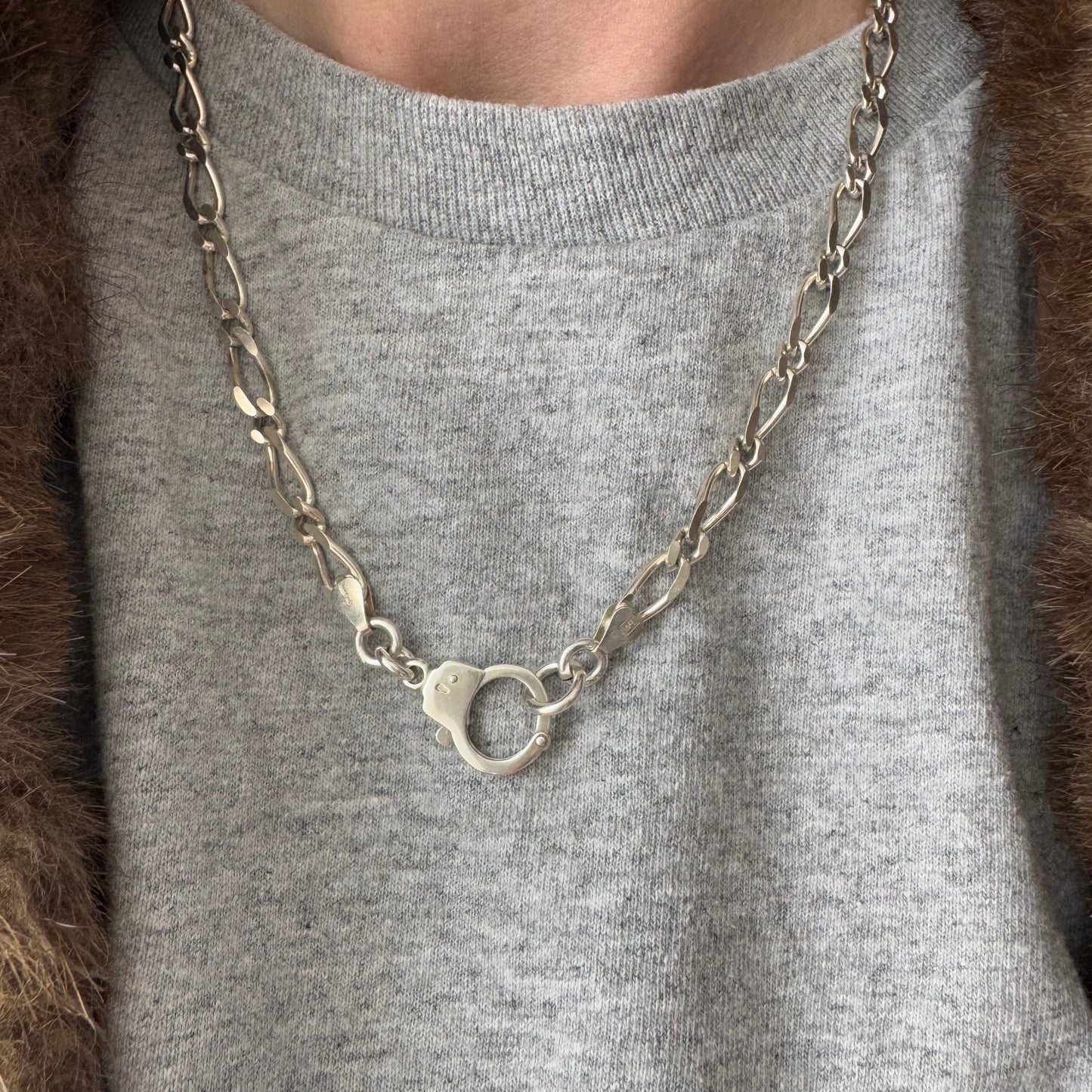 reimagined V I N T A G E // handcuff clasp / re-worked sterling silver fancy figaro chain / 19.25", 24.35g