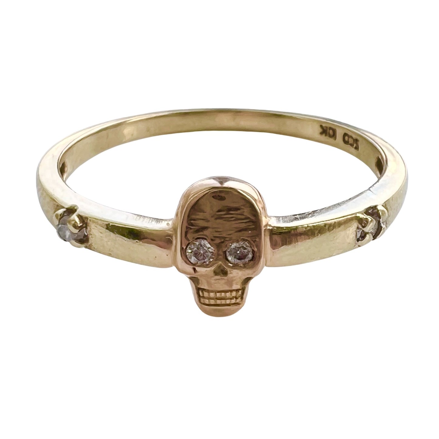 reimagined V I N T A G E // subtle spooky / solid 10k and diamond fraternal skull pin conversion ring / size 6