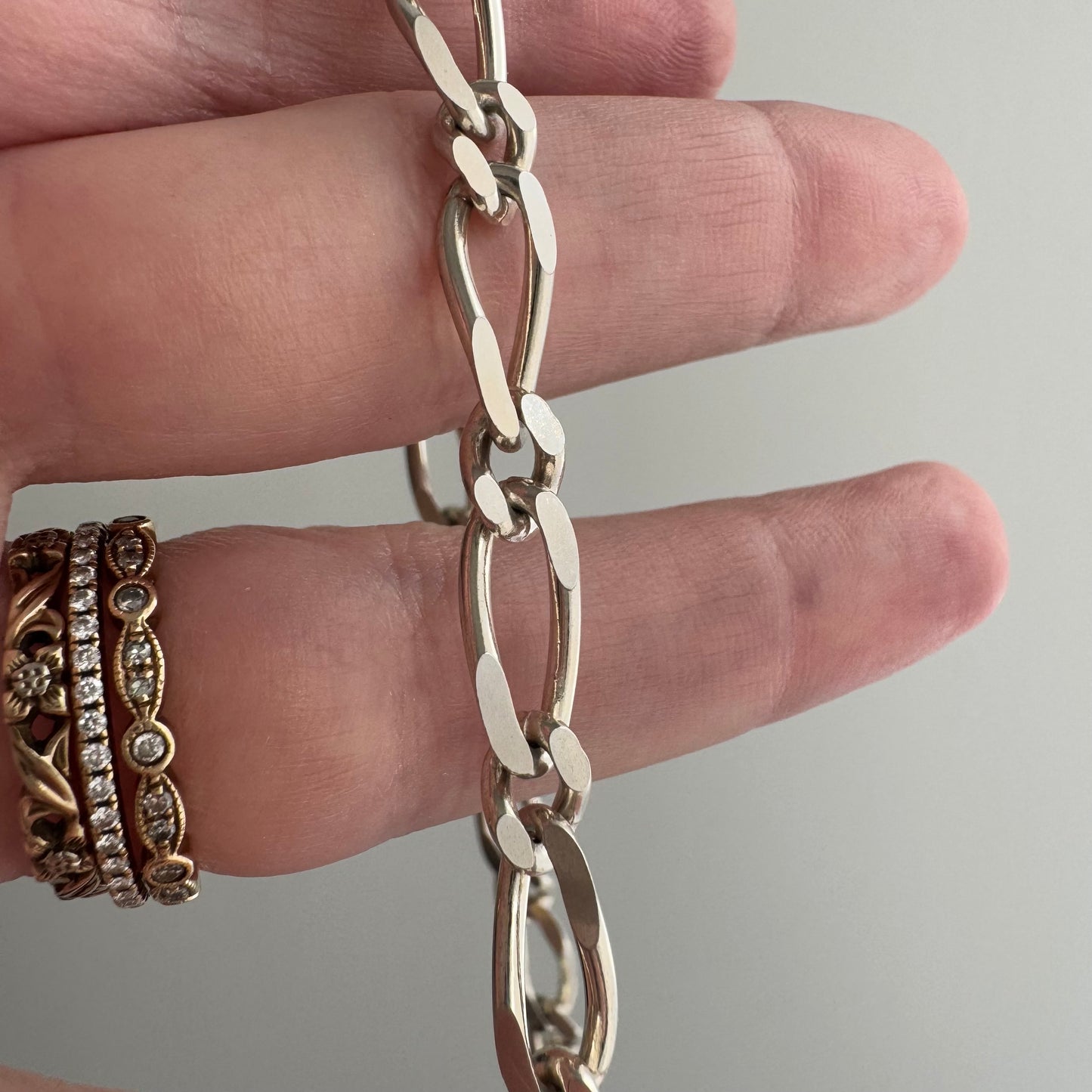 reimagined V I N T A G E // handcuff clasp / re-worked sterling silver fancy figaro chain / 19.25", 24.35g