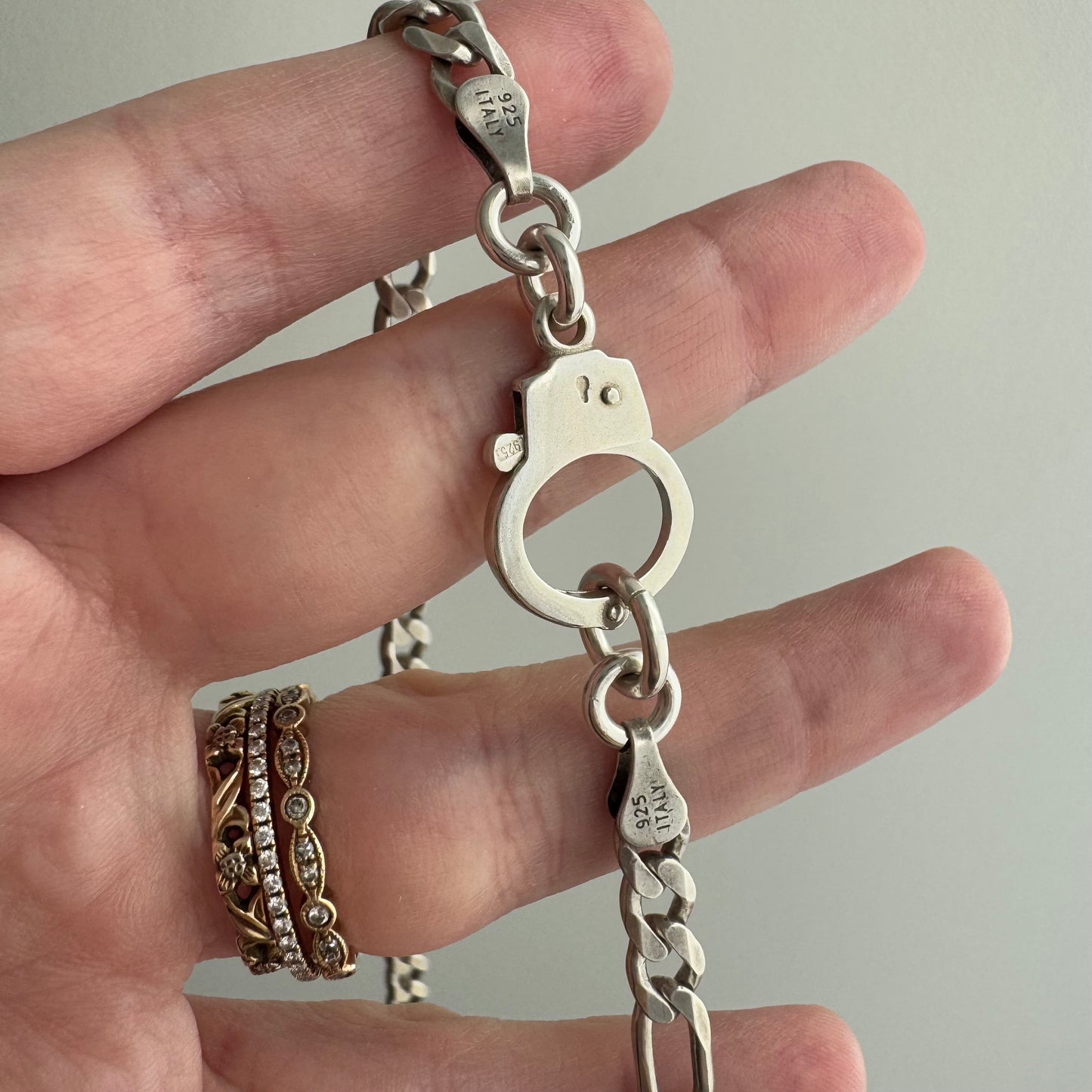 reimagined V I N T A G E // handcuff clasp / re-worked sterling silver figaro chain / 21.25", 26.5g