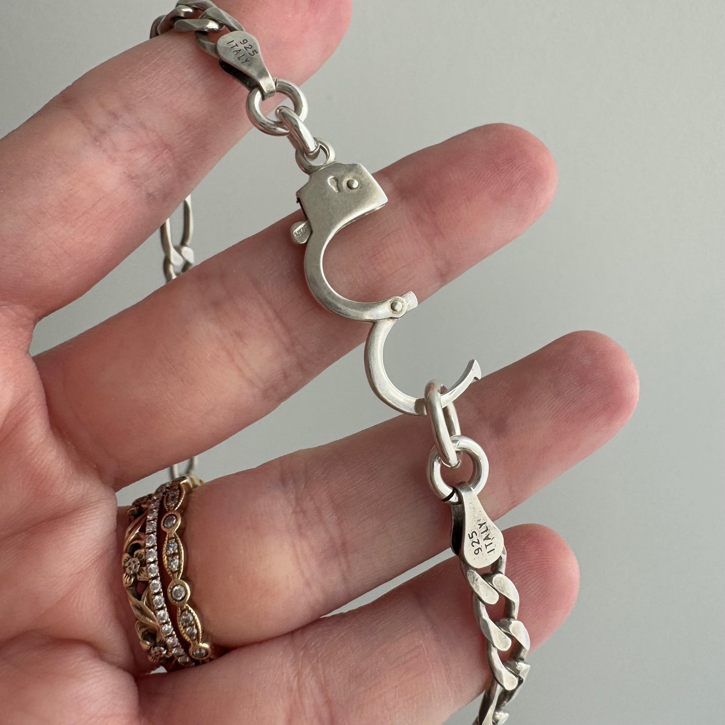 reimagined V I N T A G E // handcuff clasp / re-worked sterling silver figaro chain / 21.25", 26.5g