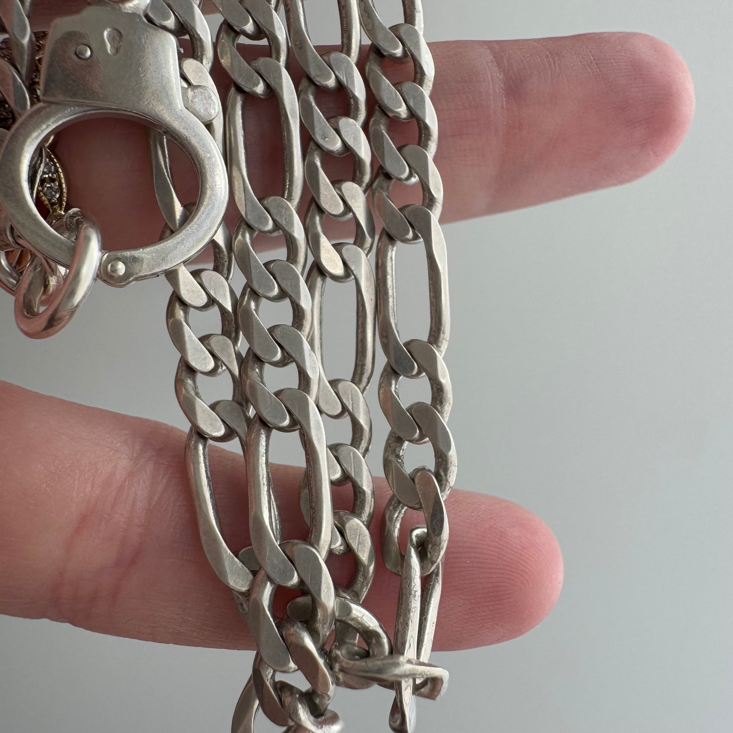 reimagined V I N T A G E // handcuff clasp / re-worked sterling silver figaro chain / 21.25", 26.5g