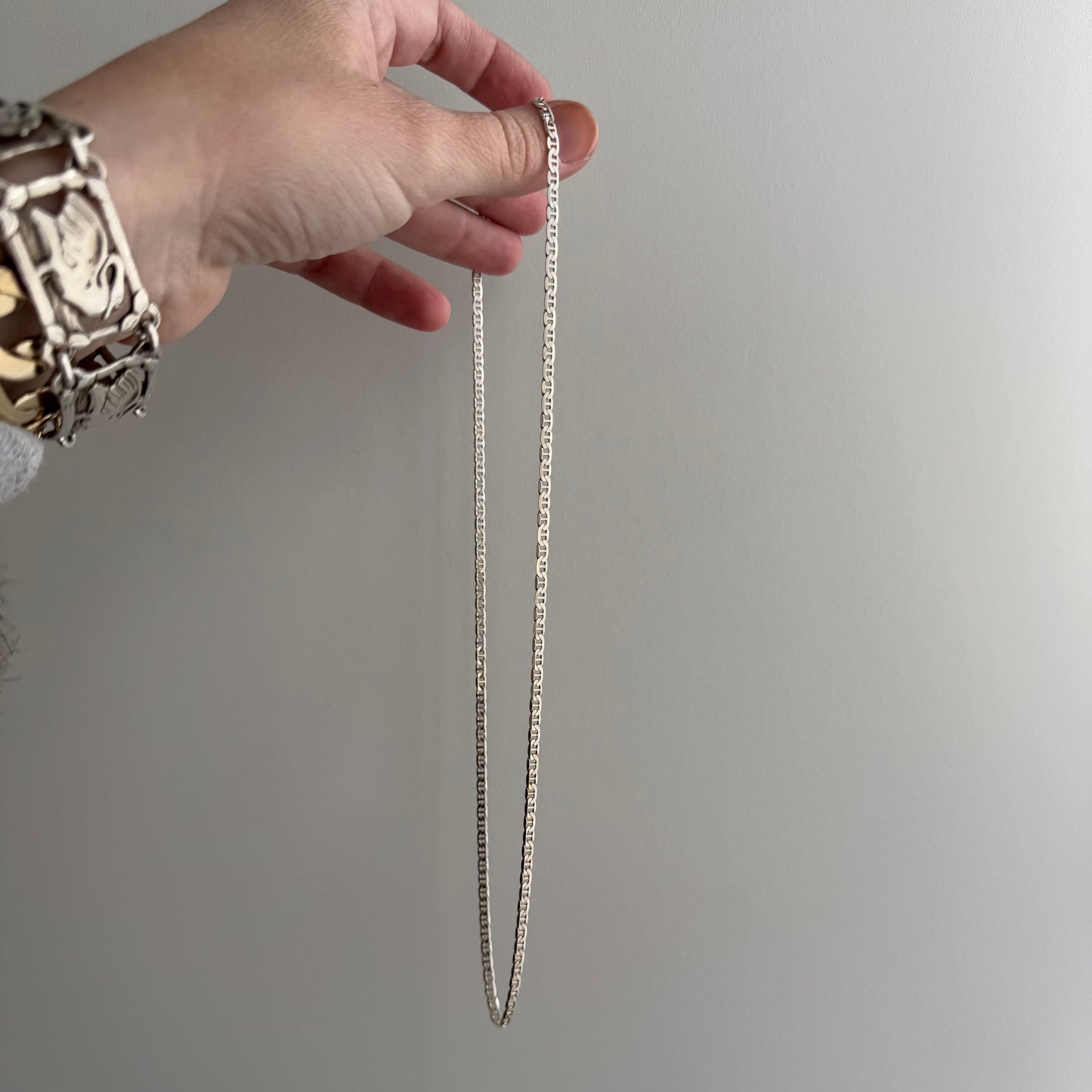 V I N T A G E // shiny layer / sterling silver flat mariner anchor chain / 20.25", 7.5g