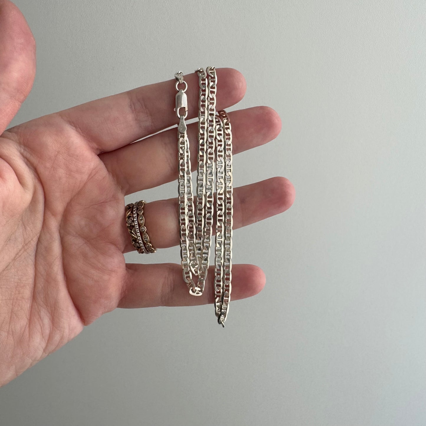 V I N T A G E // shiny layer / sterling silver flat mariner anchor chain / 20.25", 7.5g