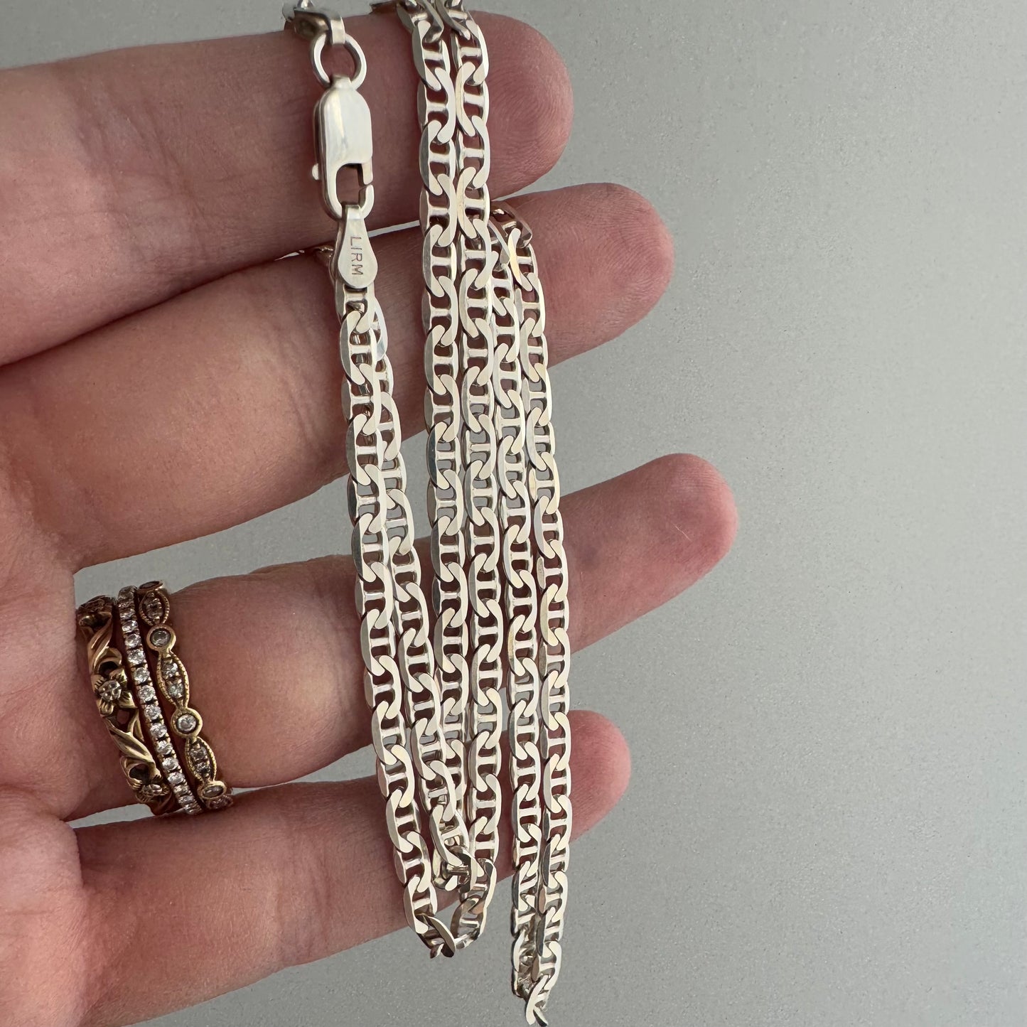 V I N T A G E // shiny layer / sterling silver flat mariner anchor chain / 20.25", 7.5g