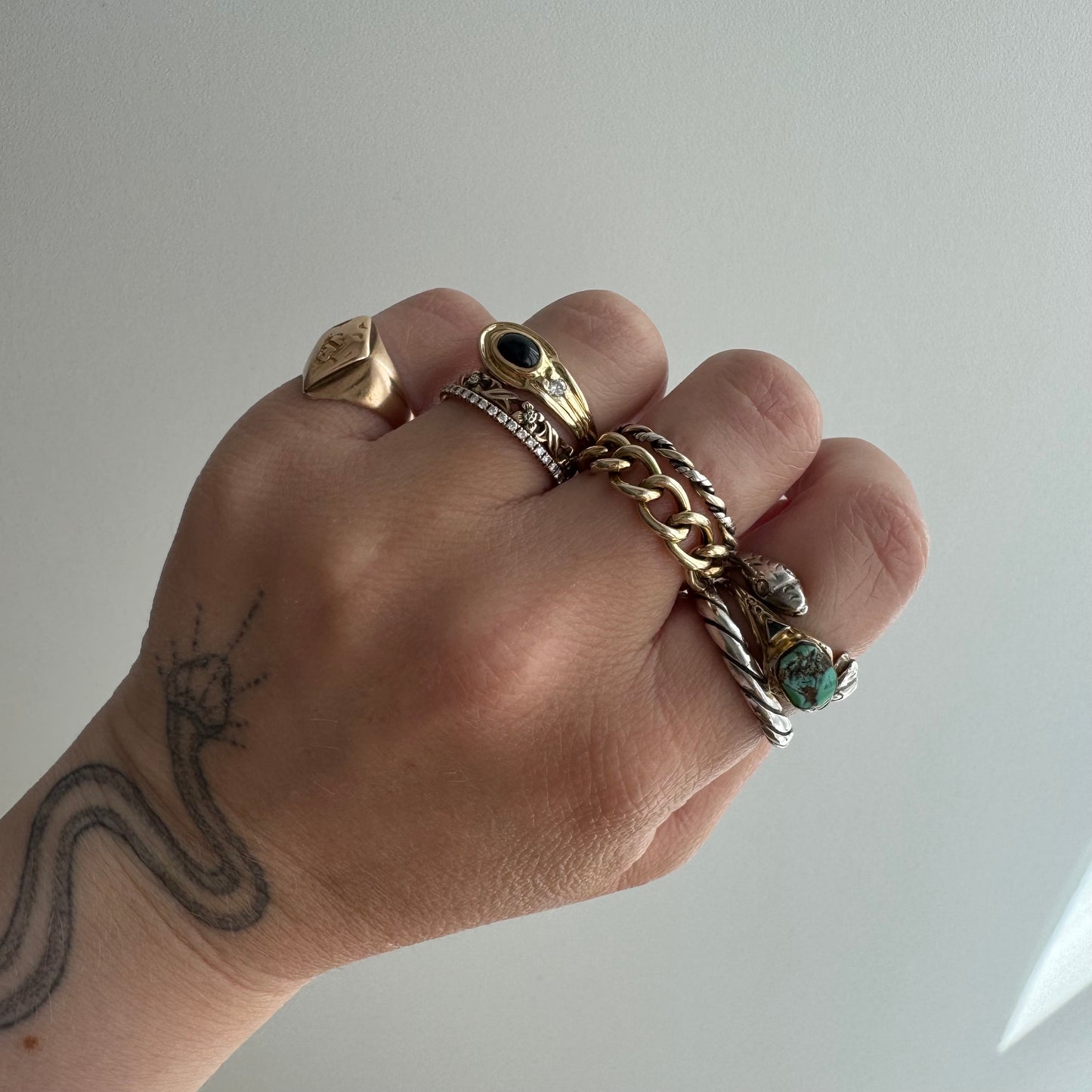 V I N T A G E // subtle snake / 14k stylized snake with diamond and sapphire / size 5.5 to 5.75