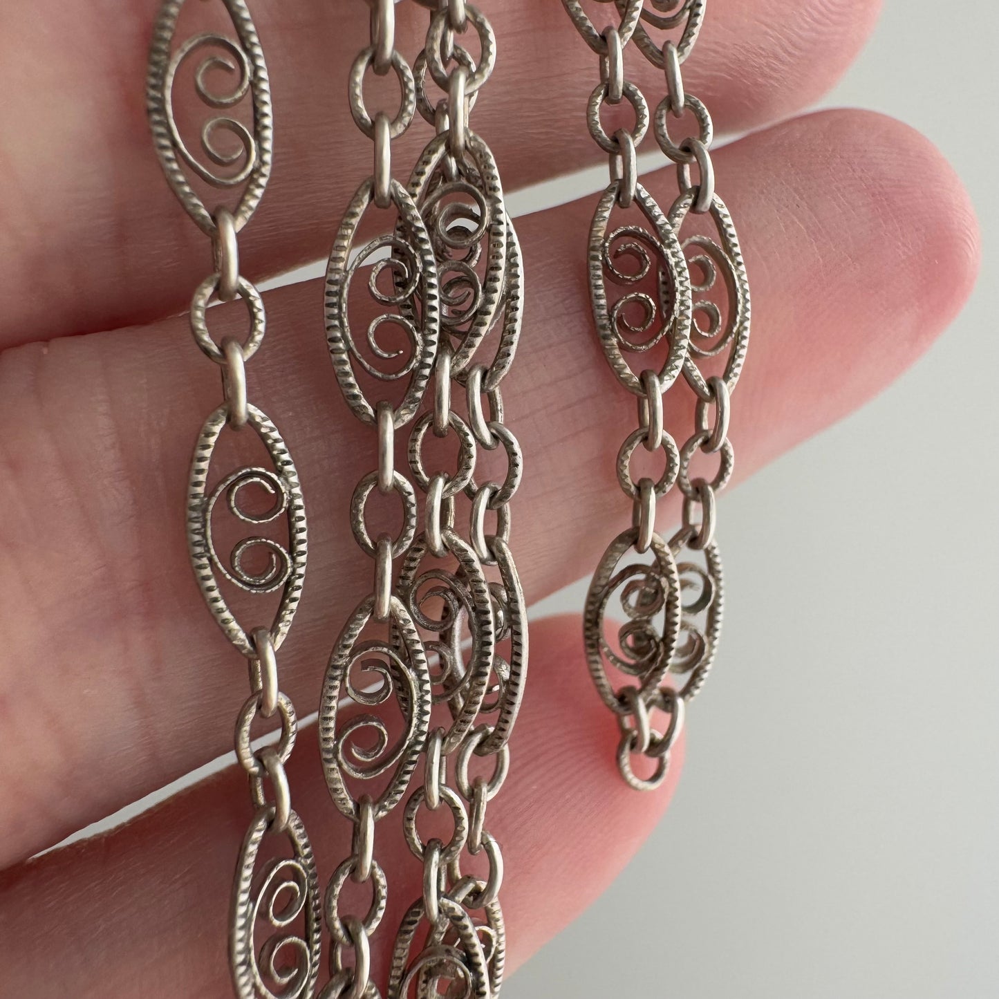 V I N T A G E // lace layer / sterling silver fancy filigree link chain necklace / 16.25", 3.2g