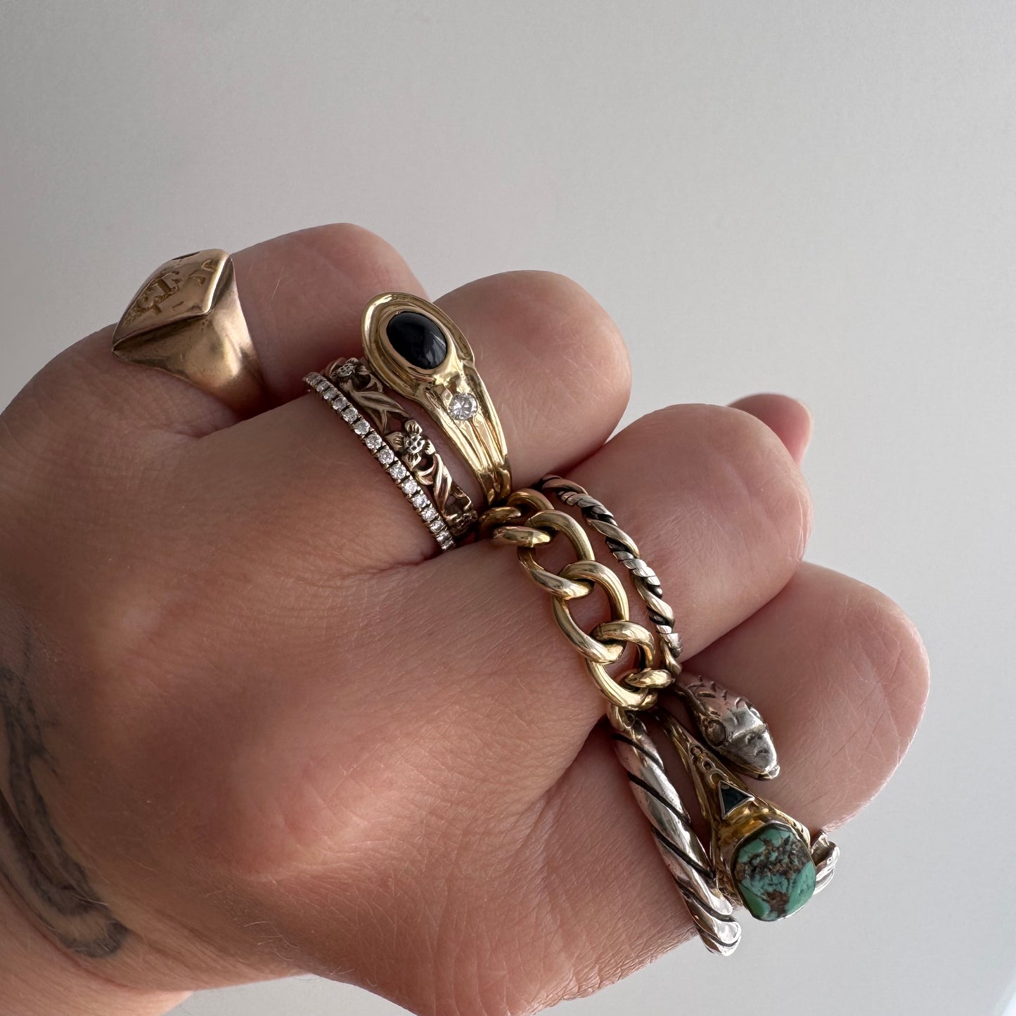 V I N T A G E // subtle snake / 14k stylized snake with diamond and sapphire / size 5.5 to 5.75