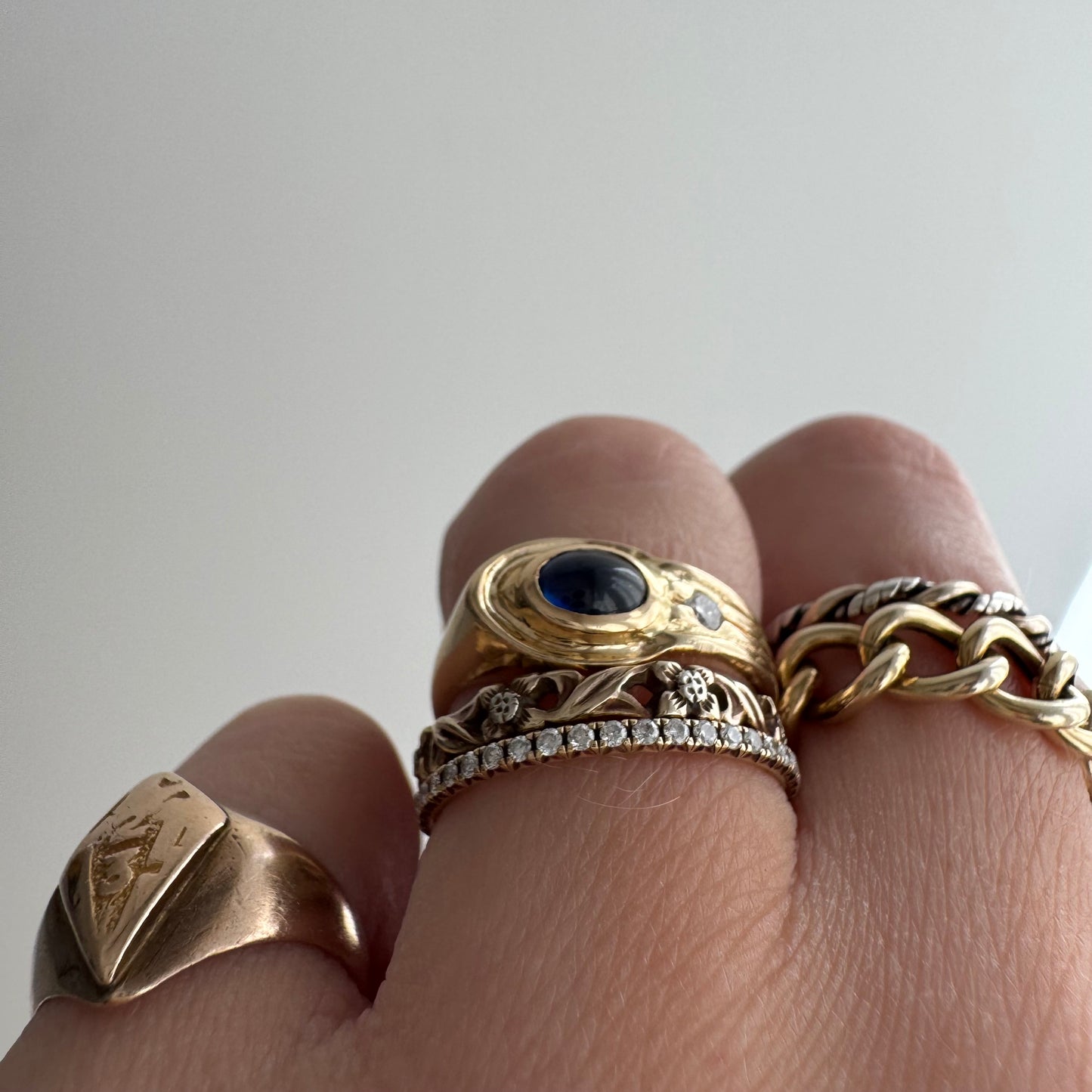 V I N T A G E // subtle snake / 14k stylized snake with diamond and sapphire / size 5.5 to 5.75