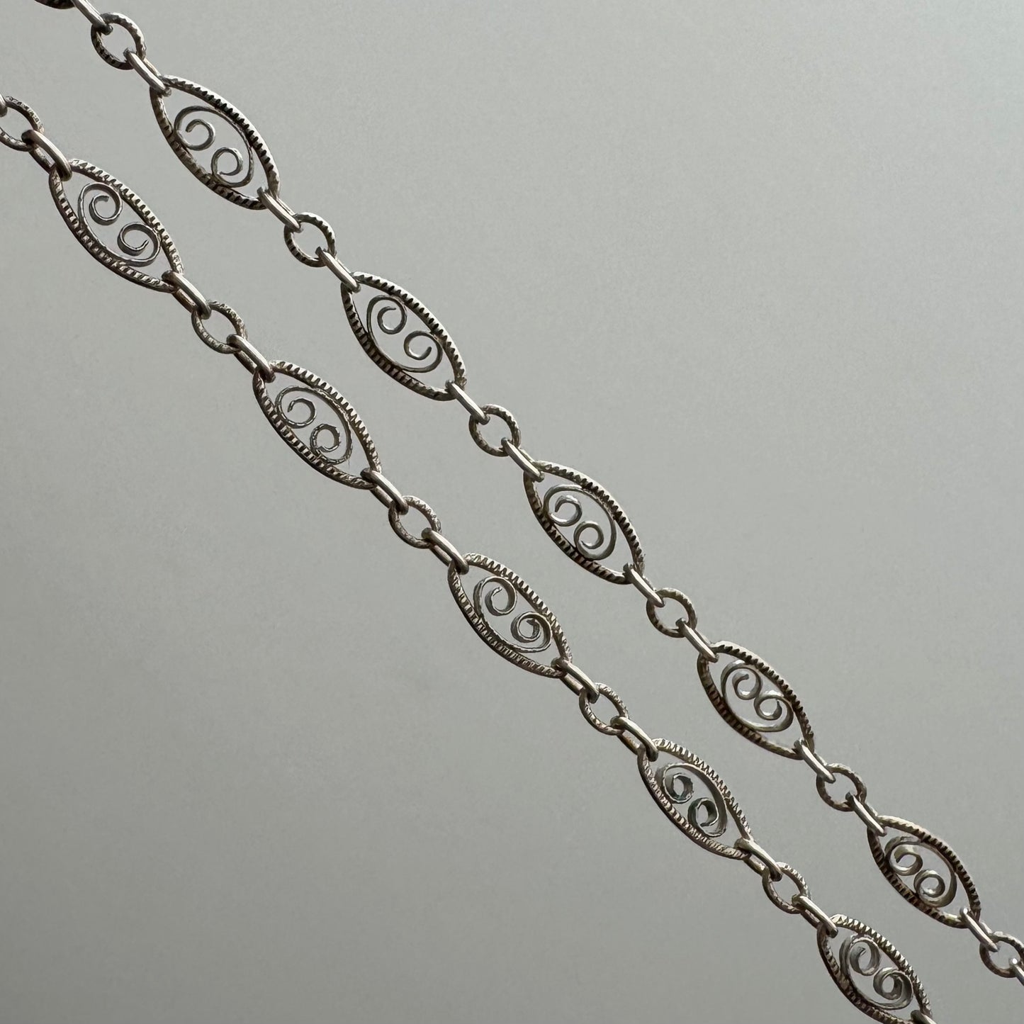 V I N T A G E // lace layer / sterling silver fancy filigree link chain necklace / 16.25", 3.2g