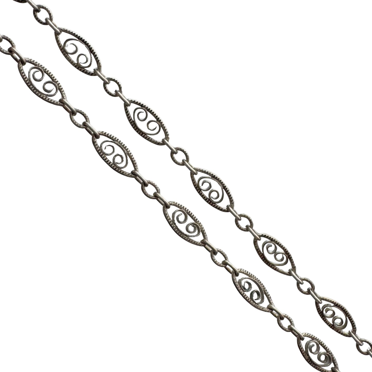 V I N T A G E // lace layer / sterling silver fancy filigree link chain necklace / 16.25", 3.2g