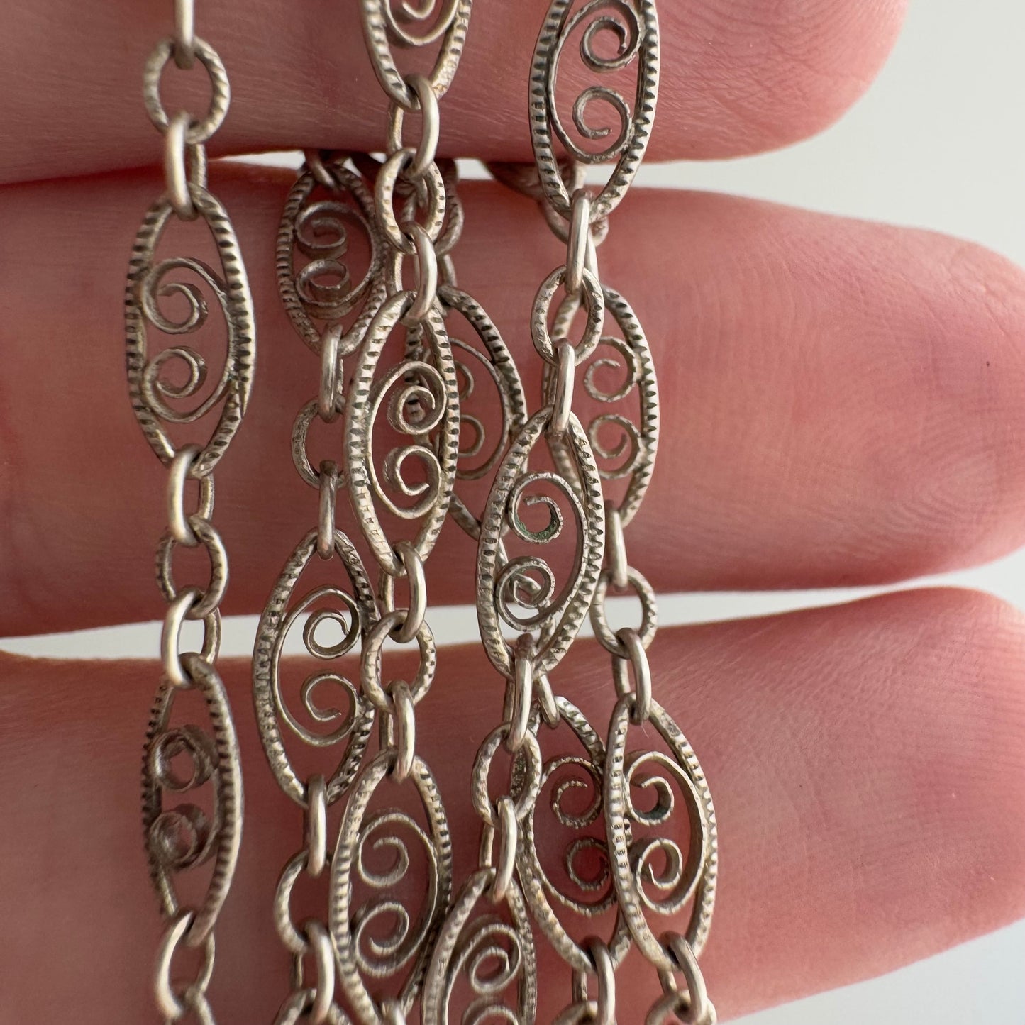 V I N T A G E // lace layer / sterling silver fancy filigree link chain necklace / 16.25", 3.2g