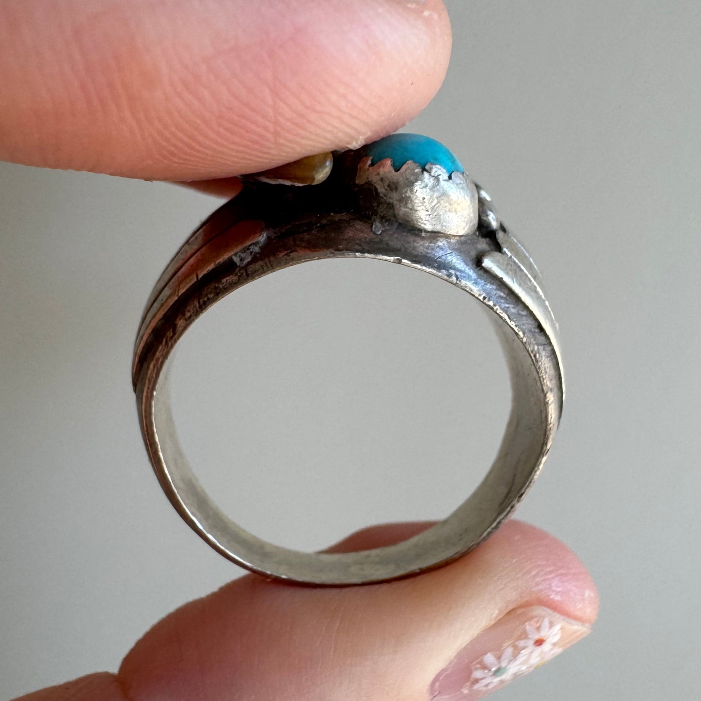 V I N T A G E // we choose the bear / sterling silver Navajo claw coral and turquoise ring / size 9.25