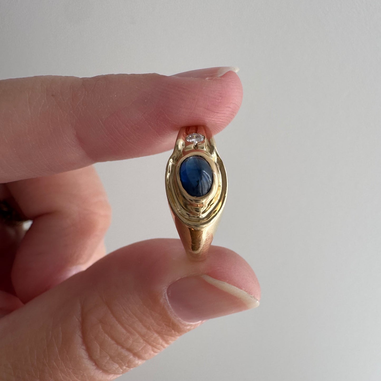 V I N T A G E // subtle snake / 14k stylized snake with diamond and sapphire / size 5.5 to 5.75