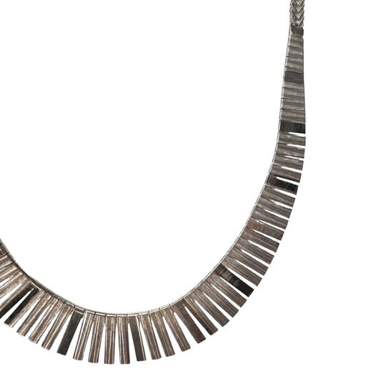 V I N T A G E // Cleopatra shine / sterling silver Cleopatra style paneled necklace with foxtail chain / just over 16", 23g