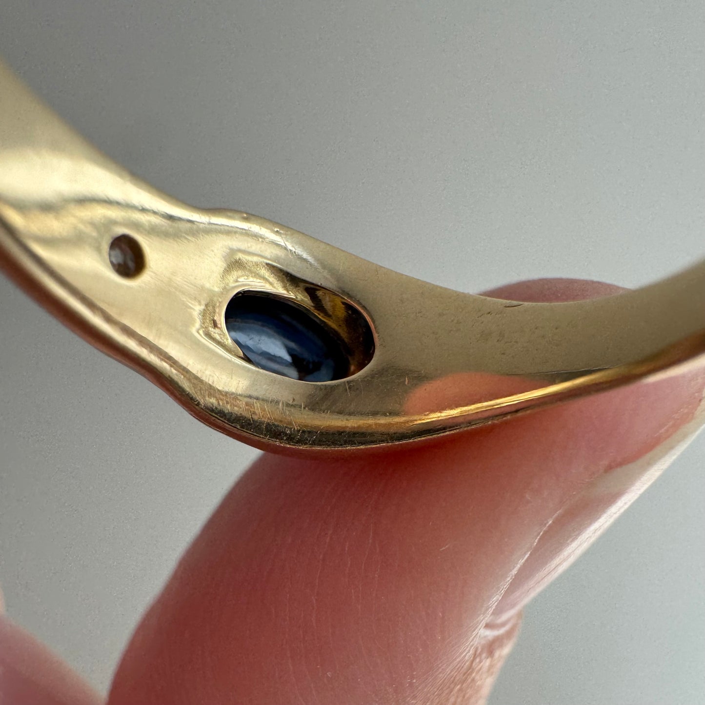 V I N T A G E // subtle snake / 14k stylized snake with diamond and sapphire / size 5.5 to 5.75