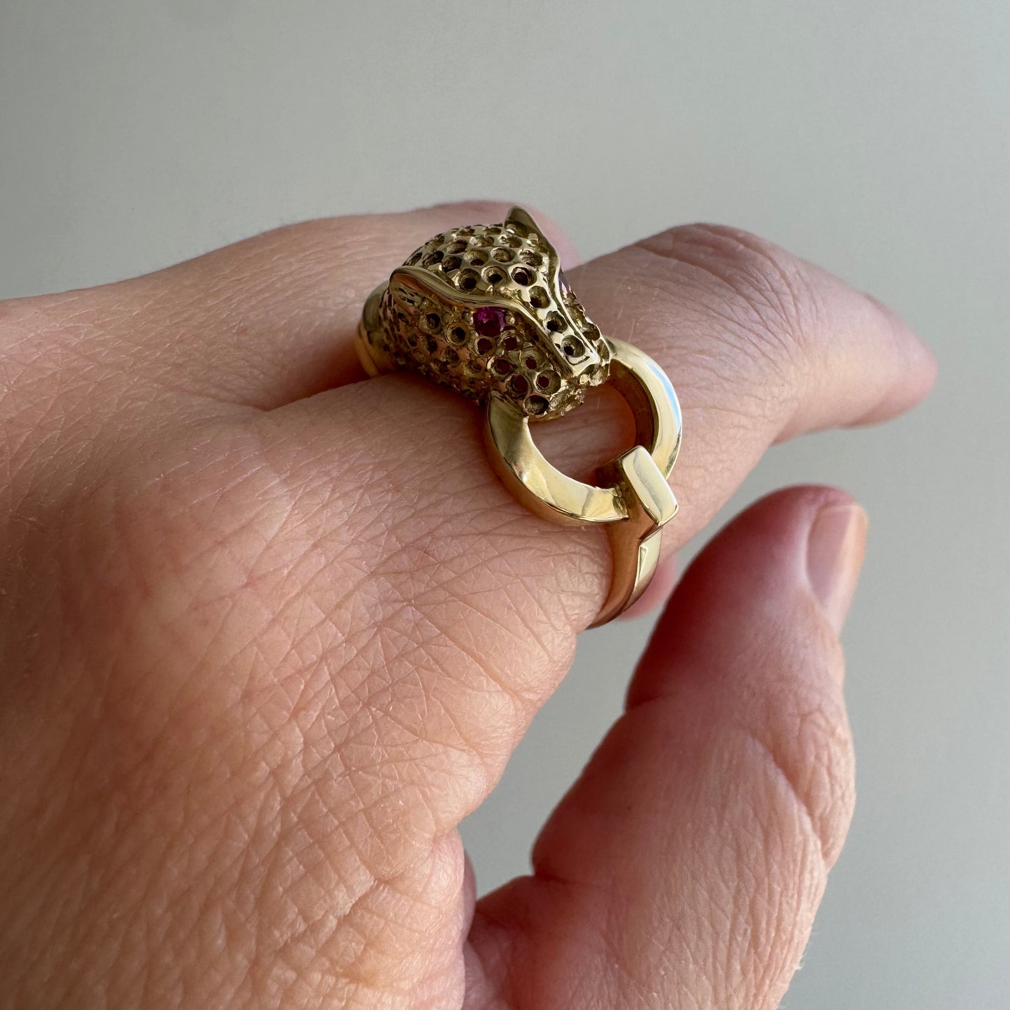 V I N T A G E // gentle panther / 14k and glass designer inspired panther ring / size 7.5