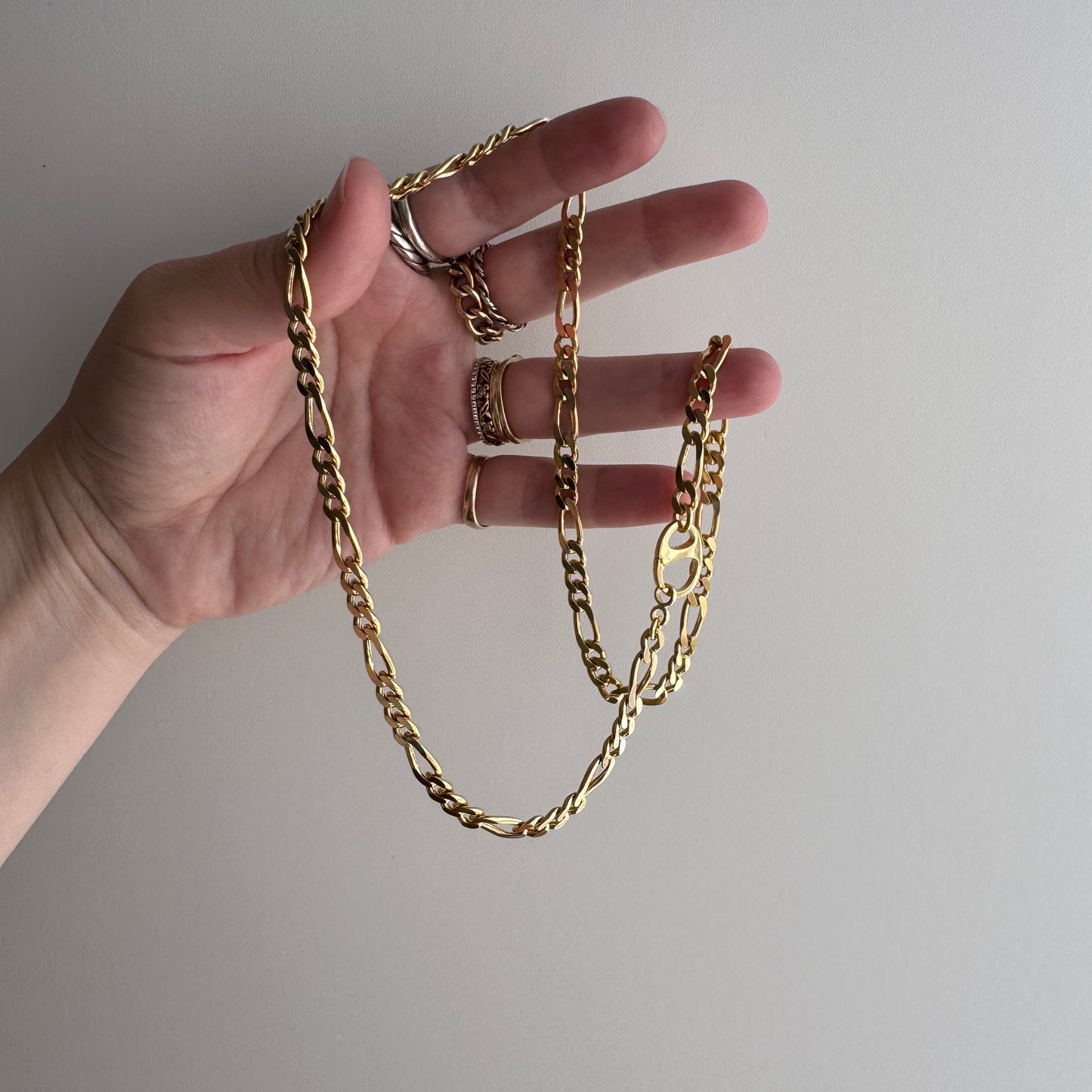 reimagined V I N T A G E // modern day watch chain / re-worked gold over sterling silver figaro chain with pull tab carabiner clasp / 20", 25.7g