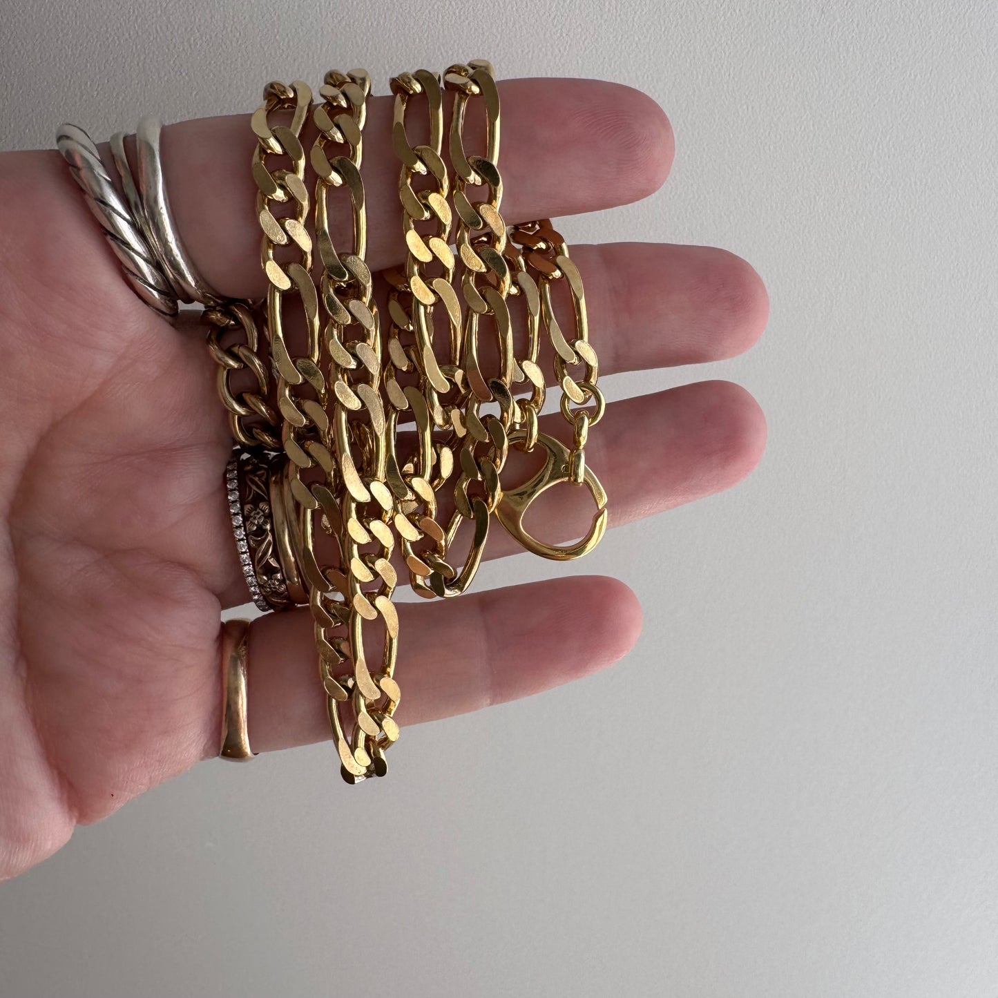 reimagined V I N T A G E // modern day watch chain / re-worked gold over sterling silver figaro chain with pull tab carabiner clasp / 20", 25.7g