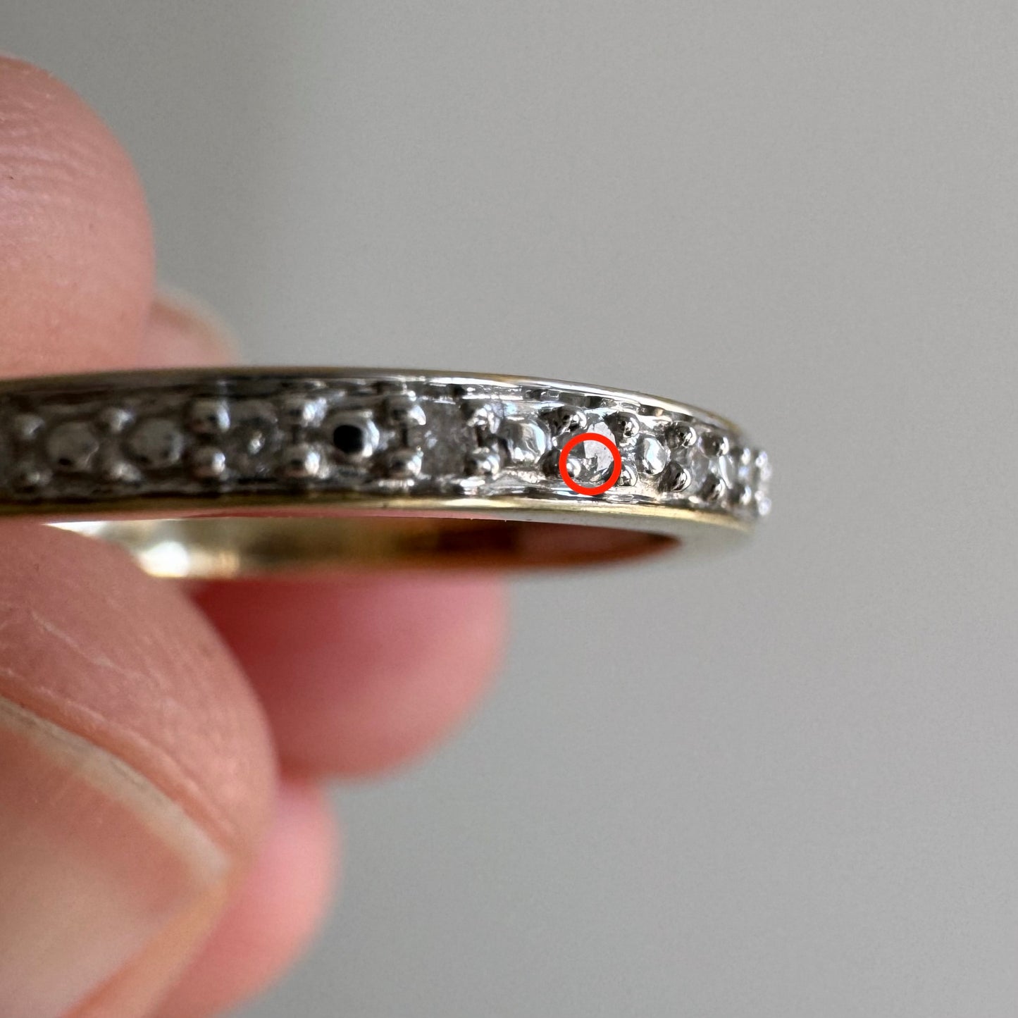 P R E - L O V E D // extra sparkle / 10k yellow and white gold half eternity diamond band / size 7