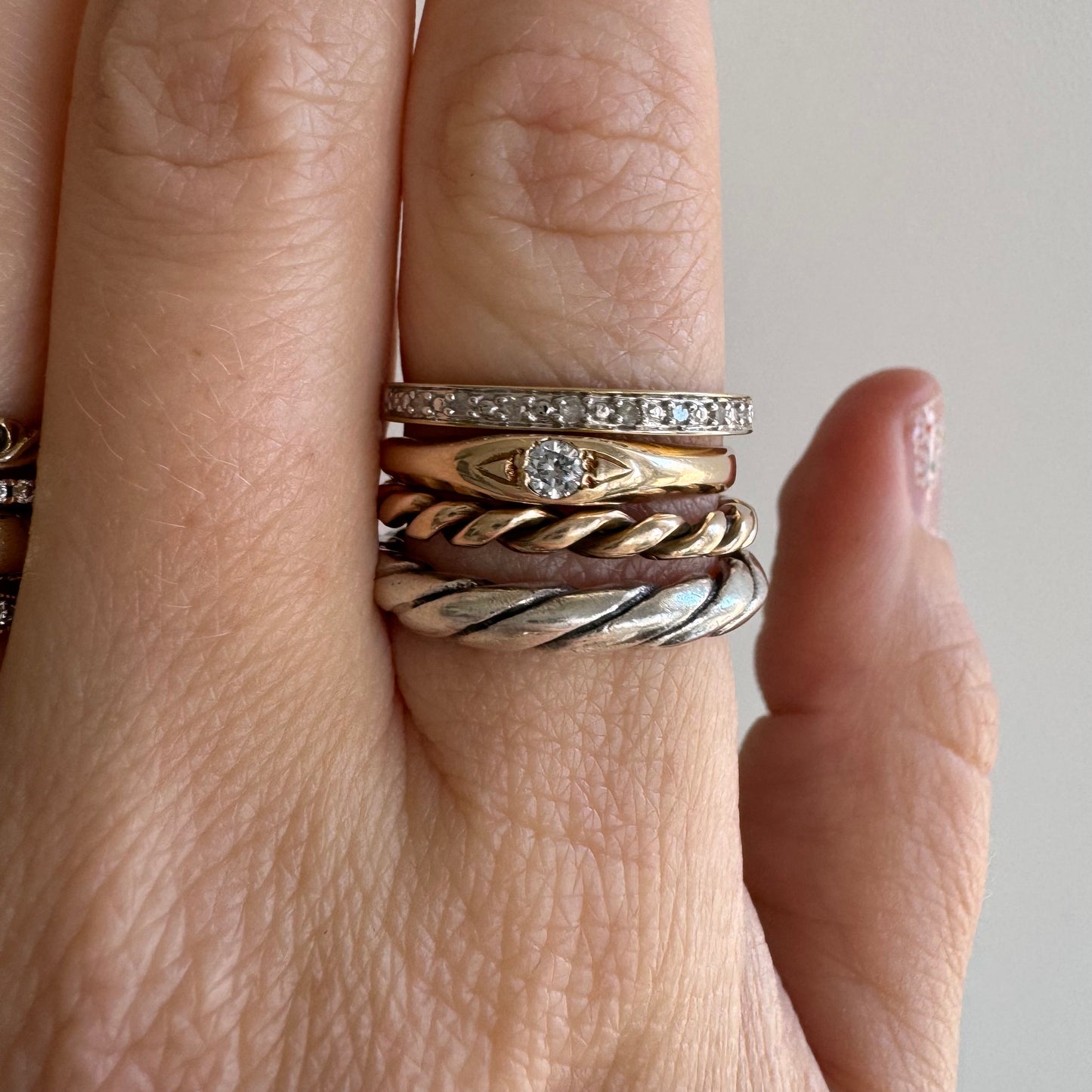 P R E - L O V E D // extra sparkle / 10k yellow and white gold half eternity diamond band / size 7