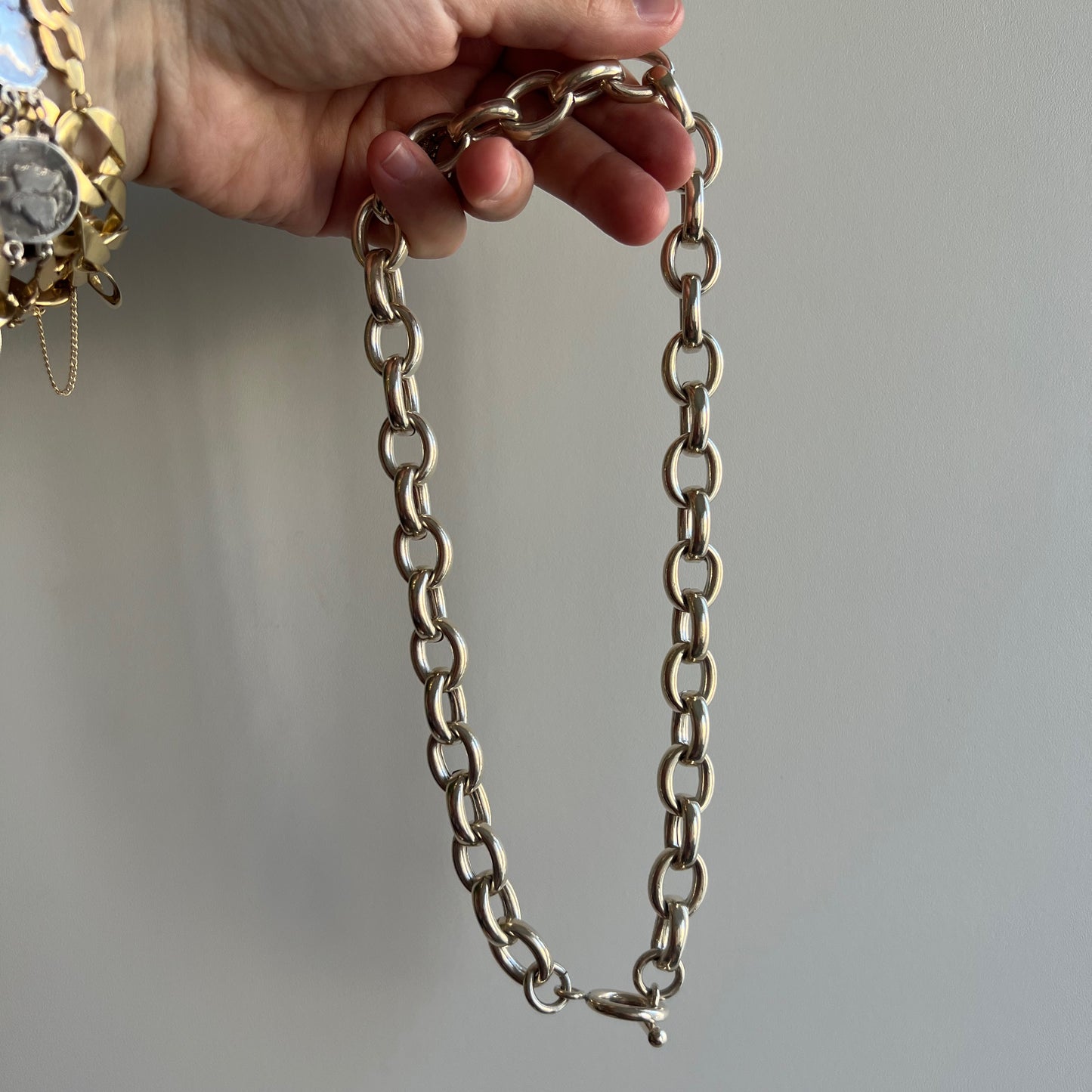 V I N T A G E // over 100g club / sterling silver chunky heavy cable toggle chain / 18.5" - 19", 103g