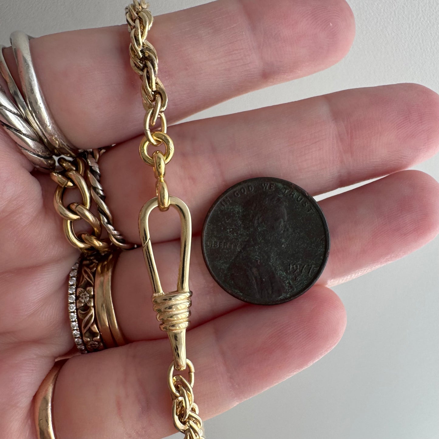 reimagined V I N T A G E // modern day watch chain / re-worked gold over sterling silver rope chain with dog clip clasp / 18.75", 21.9g