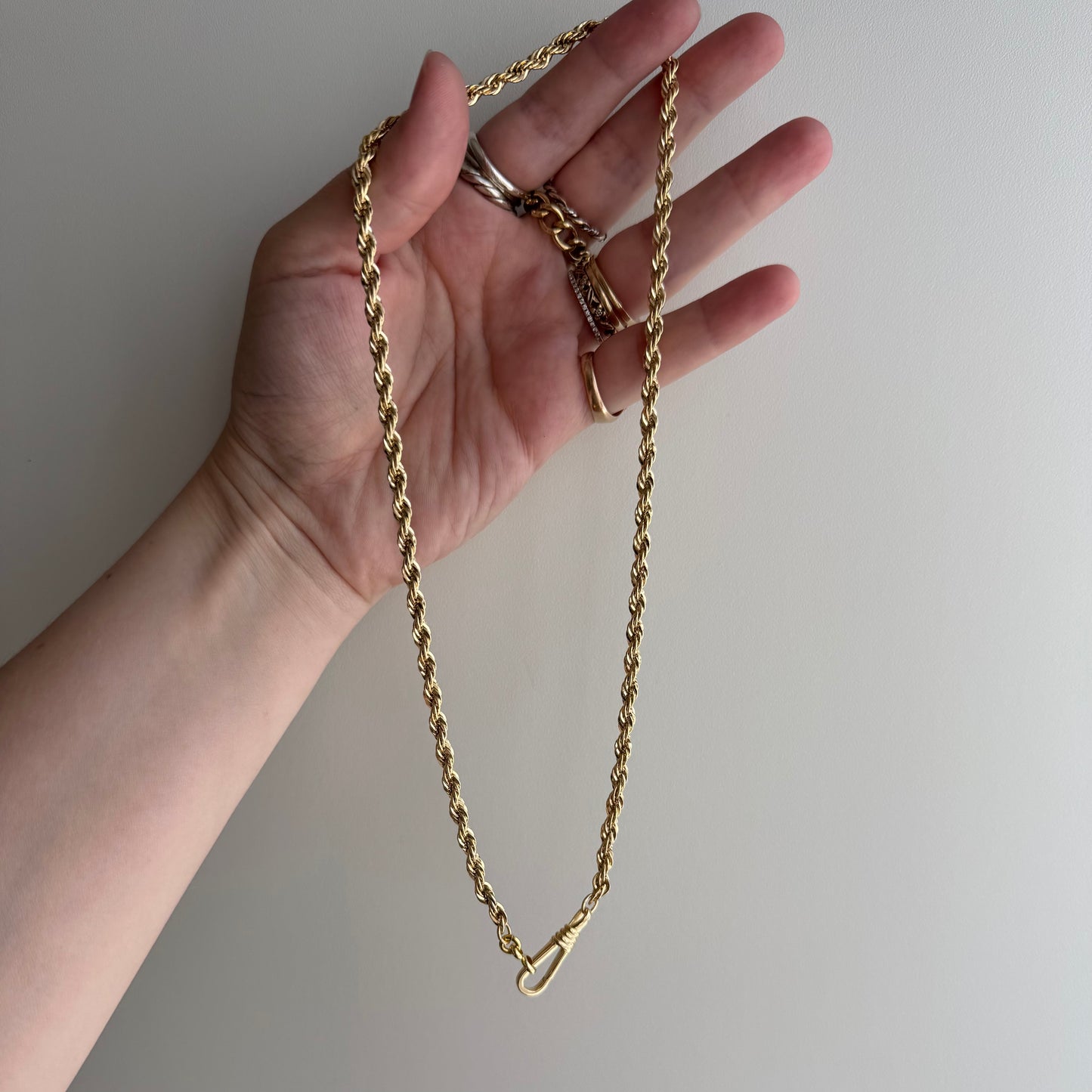 reimagined V I N T A G E // modern day watch chain / re-worked gold over sterling silver rope chain with dog clip clasp / 18.75", 21.9g