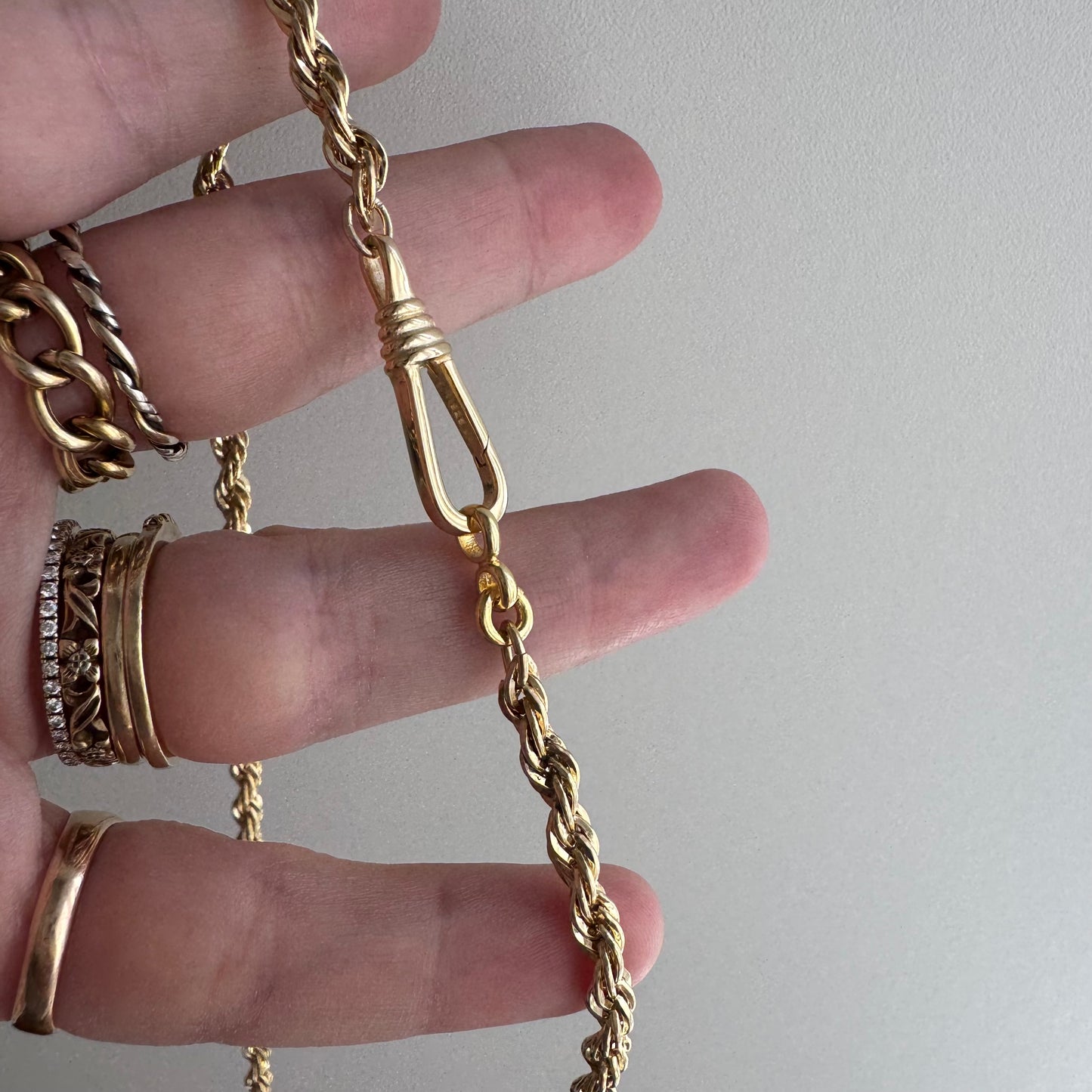 reimagined V I N T A G E // modern day watch chain / re-worked gold over sterling silver rope chain with dog clip clasp / 18.75", 21.9g