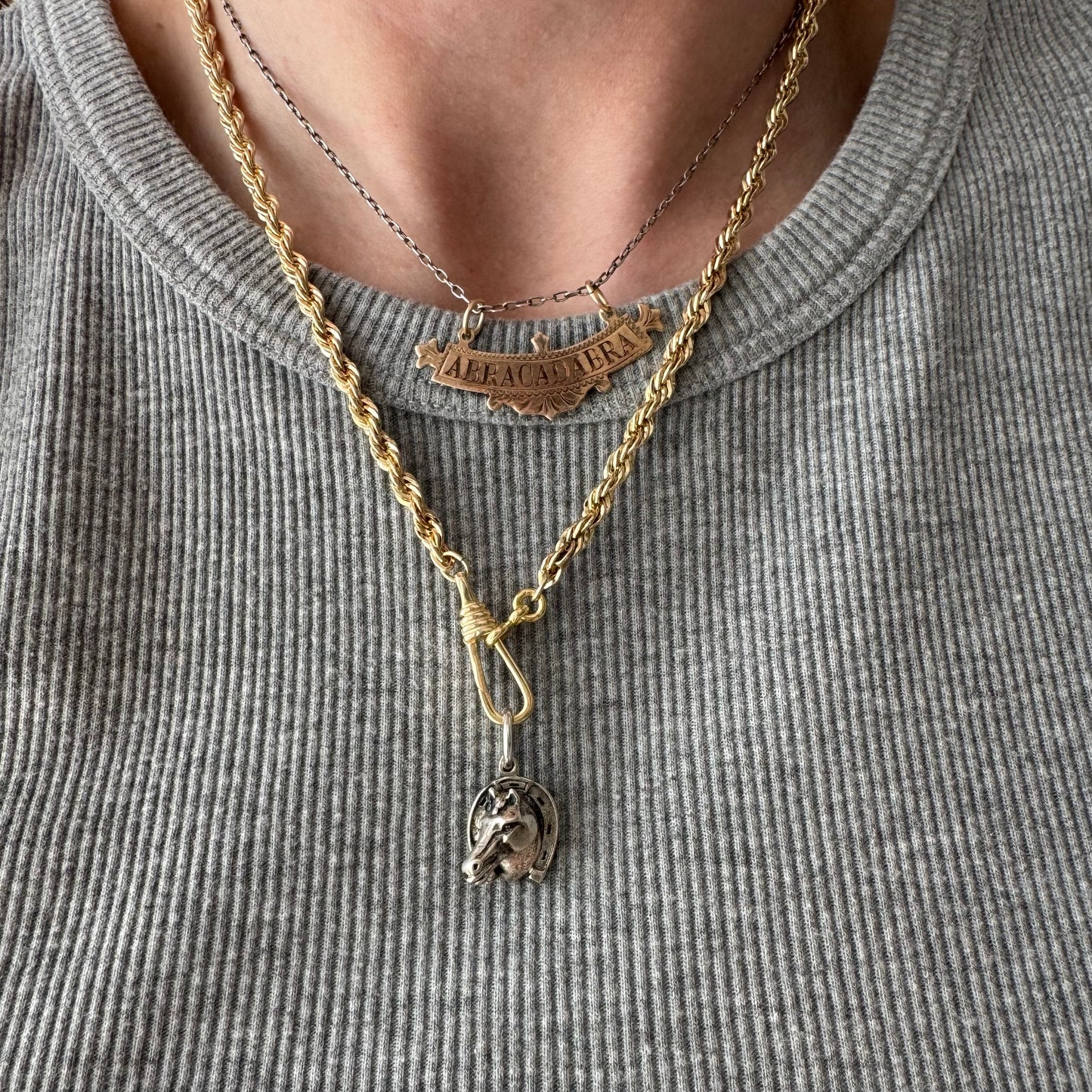 reimagined V I N T A G E // modern day watch chain / re-worked gold over sterling silver rope chain with dog clip clasp / 18.75", 21.9g