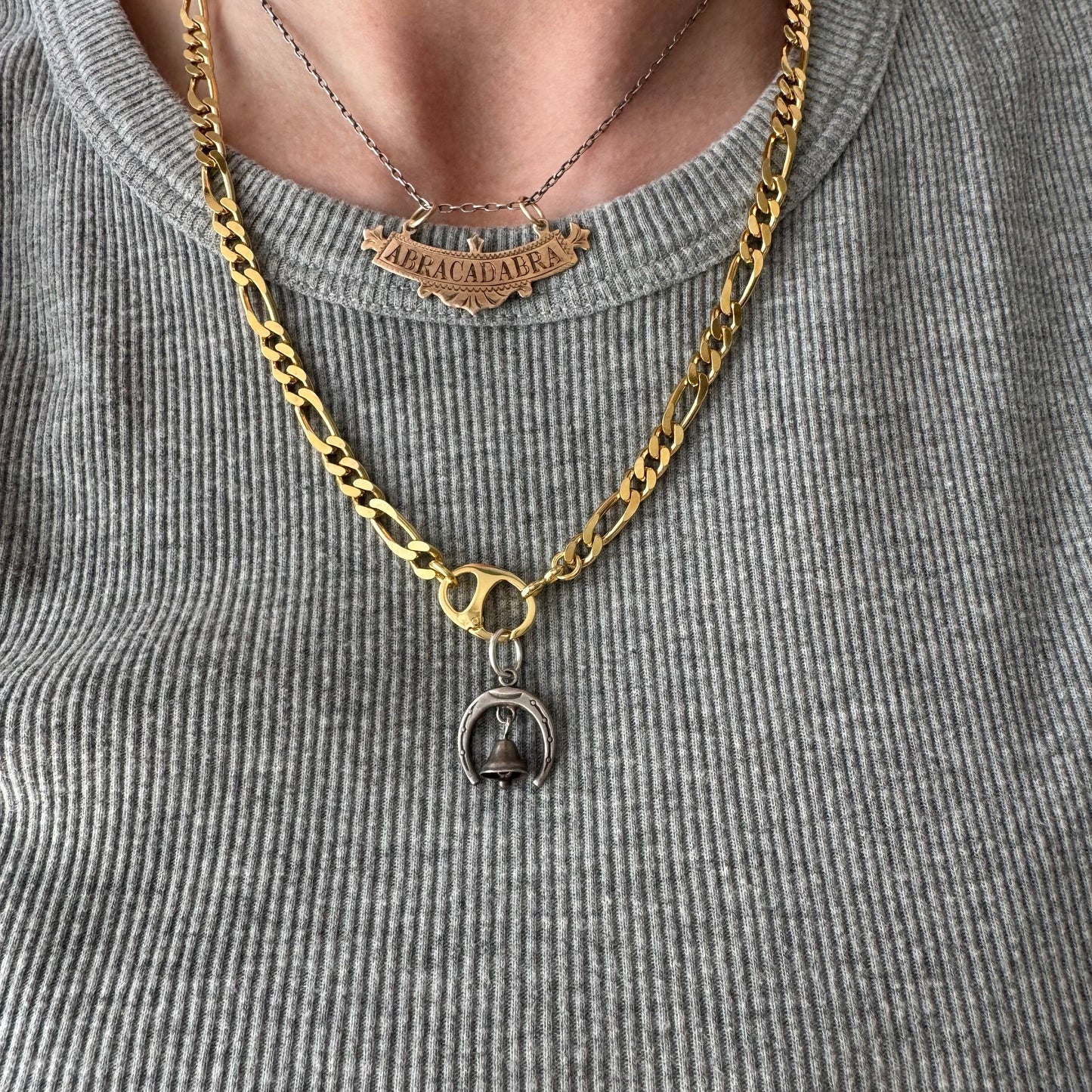 reimagined V I N T A G E // modern day watch chain / re-worked gold over sterling silver figaro chain with pull tab carabiner clasp / 20", 25.7g