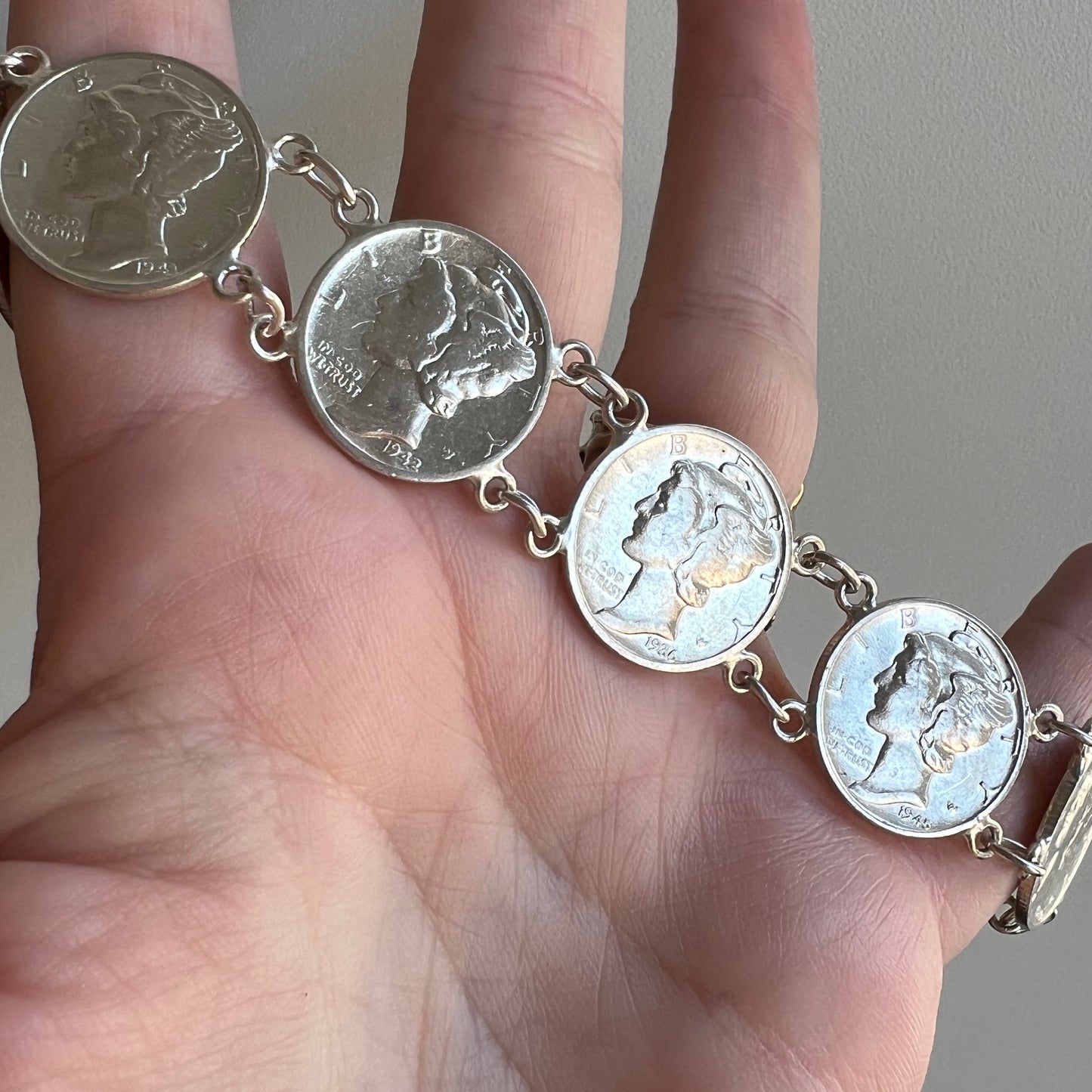 V I N T A G E // Mercury line up / 900 and sterling silver dime link bracelet / 7.5"