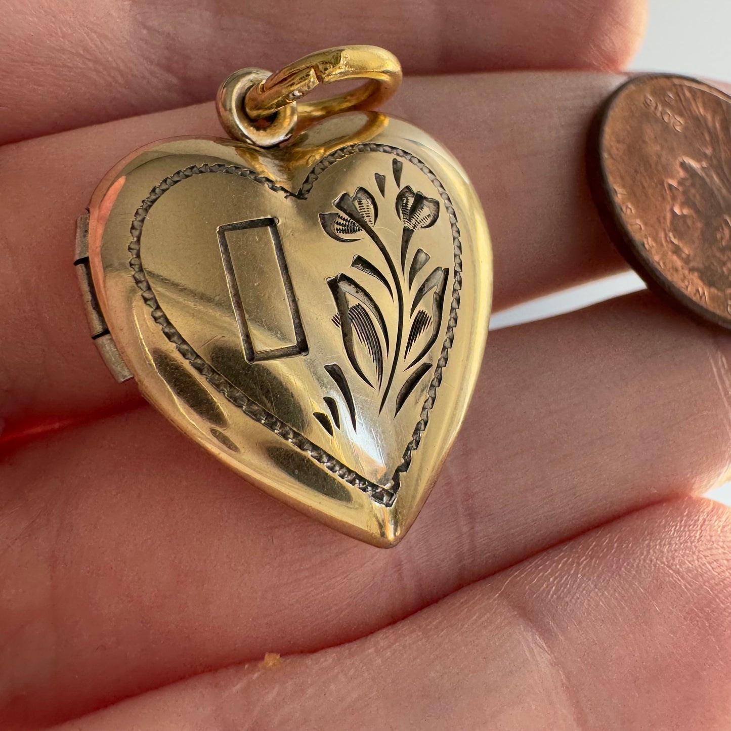 V I N T A G E // garden window / 1940s gold over sterling silver heart locket / a pendant