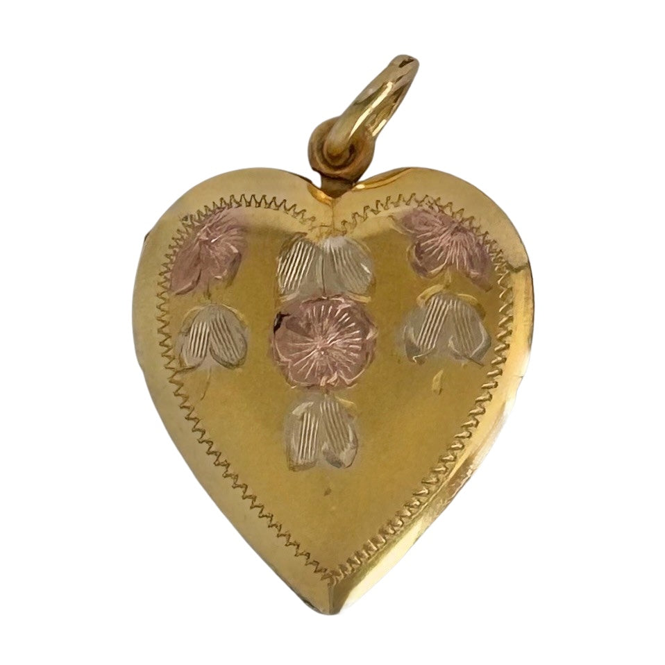 V I N T A G E // retro flower cascade / 1940s gold over sterling silver heart locket / a pendant