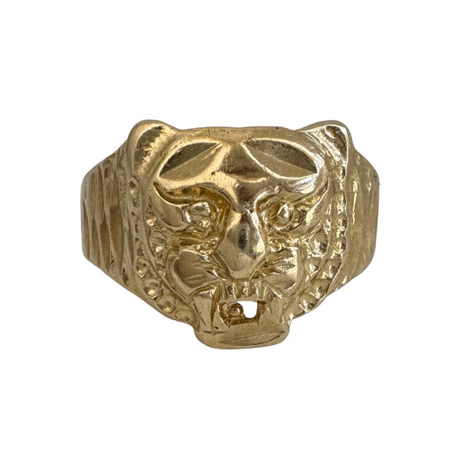 P R E - L O V E D // snaggletooth tiger / 10k yellow gold tiger face ring / size 4
