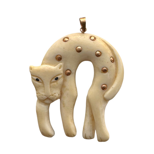 V I N T A G E // kitty kitty kitty / 14k and bone big cat with gold spots / a pendant