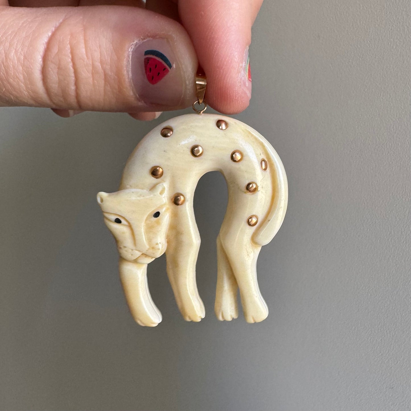 V I N T A G E // kitty kitty kitty / 14k and bone big cat with gold spots / a pendant