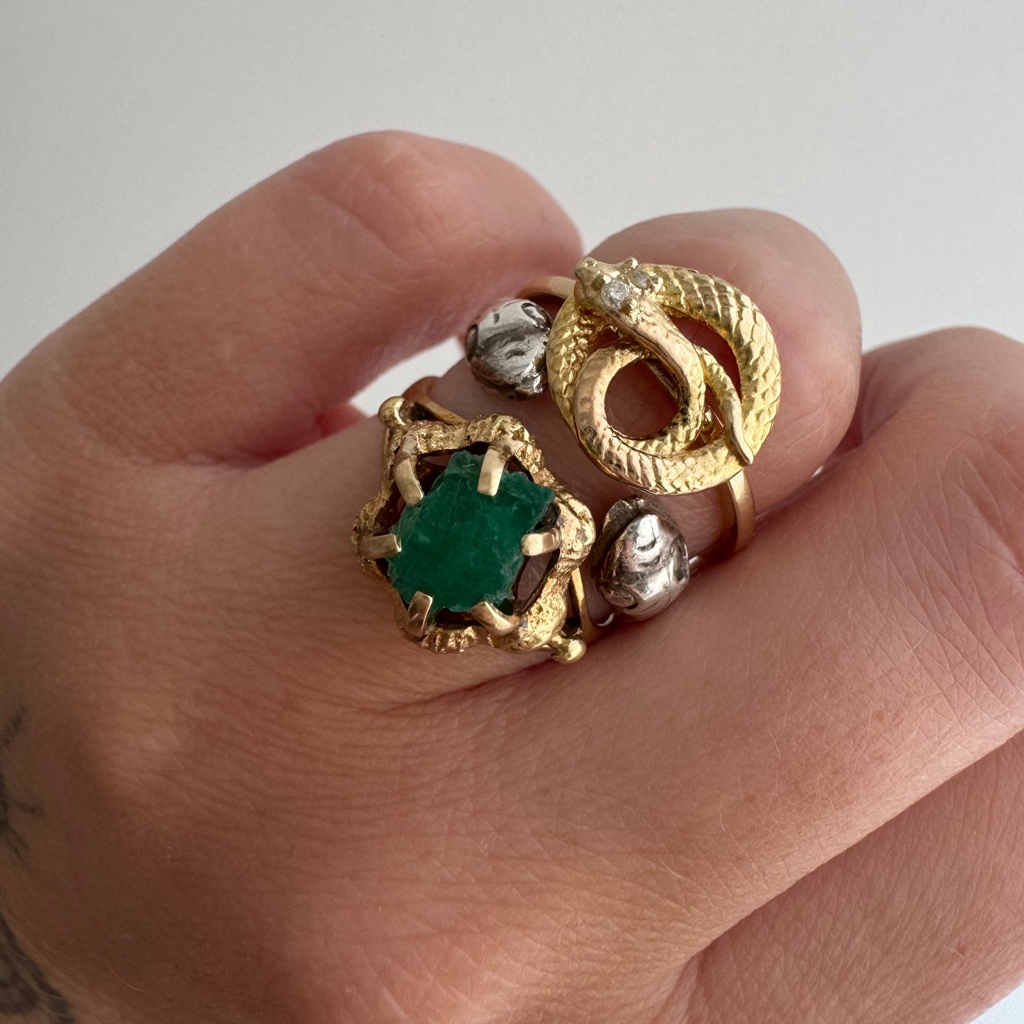 reimagined V I N T A G E // snake knot / 14k and diamond art nouveau serpent stick pin conversion ring / size 6.75