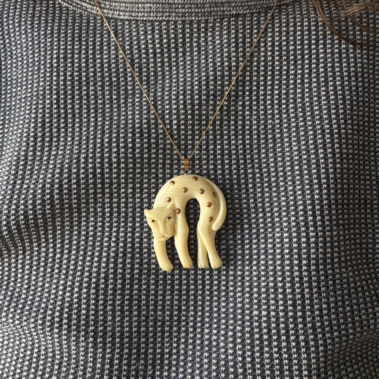 V I N T A G E // kitty kitty kitty / 14k and bone big cat with gold spots / a pendant