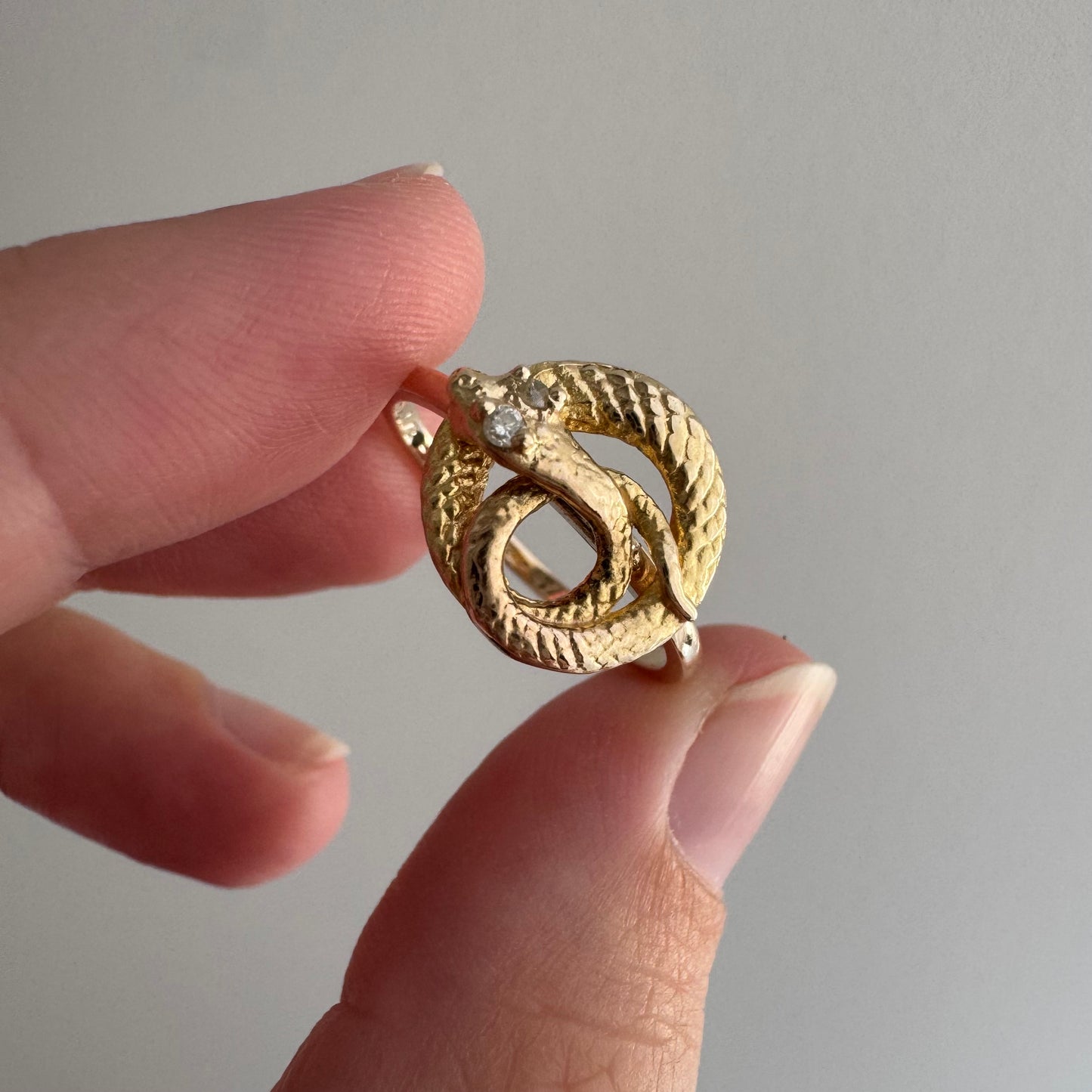 reimagined V I N T A G E // snake knot / 14k and diamond art nouveau serpent stick pin conversion ring / size 6.75