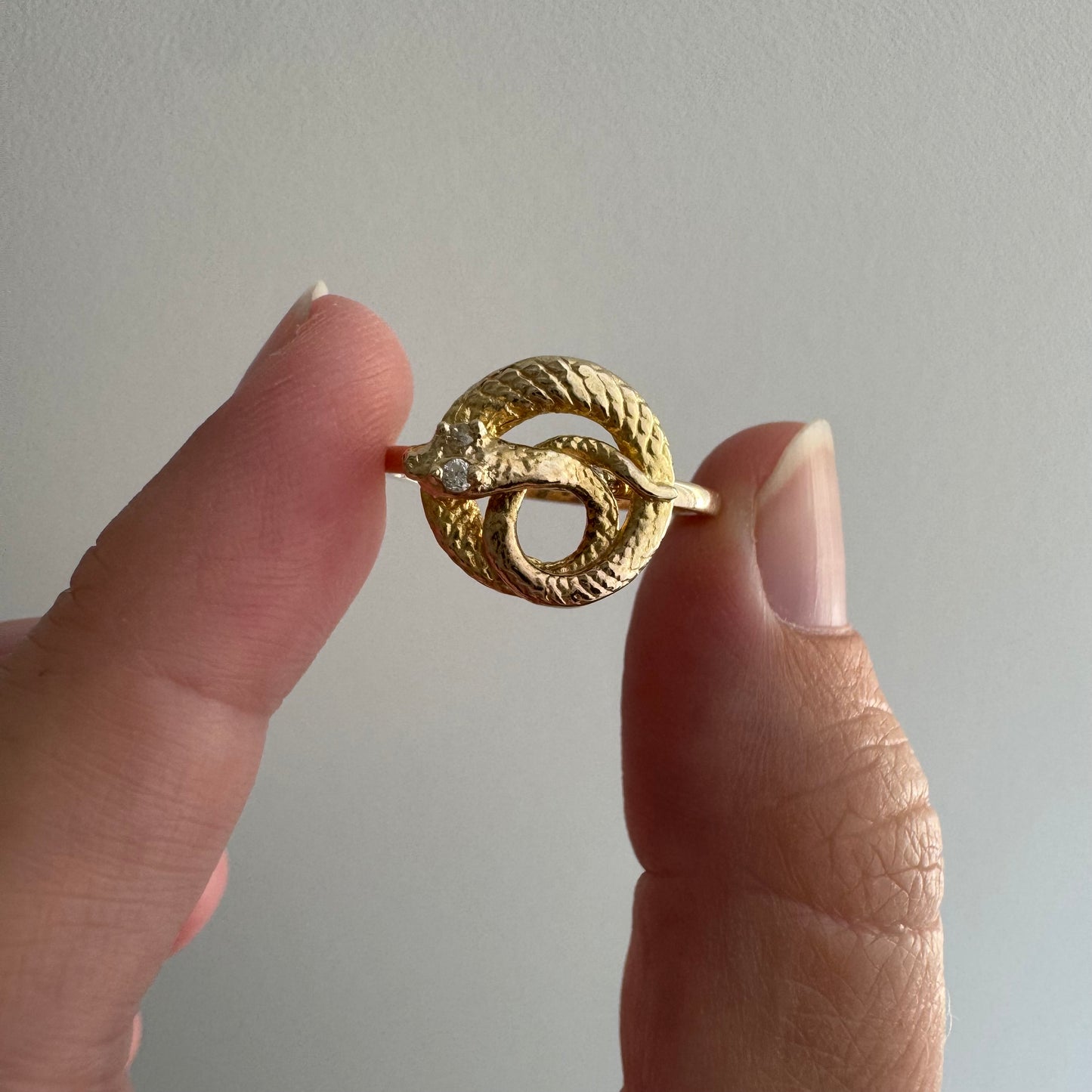 reimagined V I N T A G E // snake knot / 14k and diamond art nouveau serpent stick pin conversion ring / size 6.75